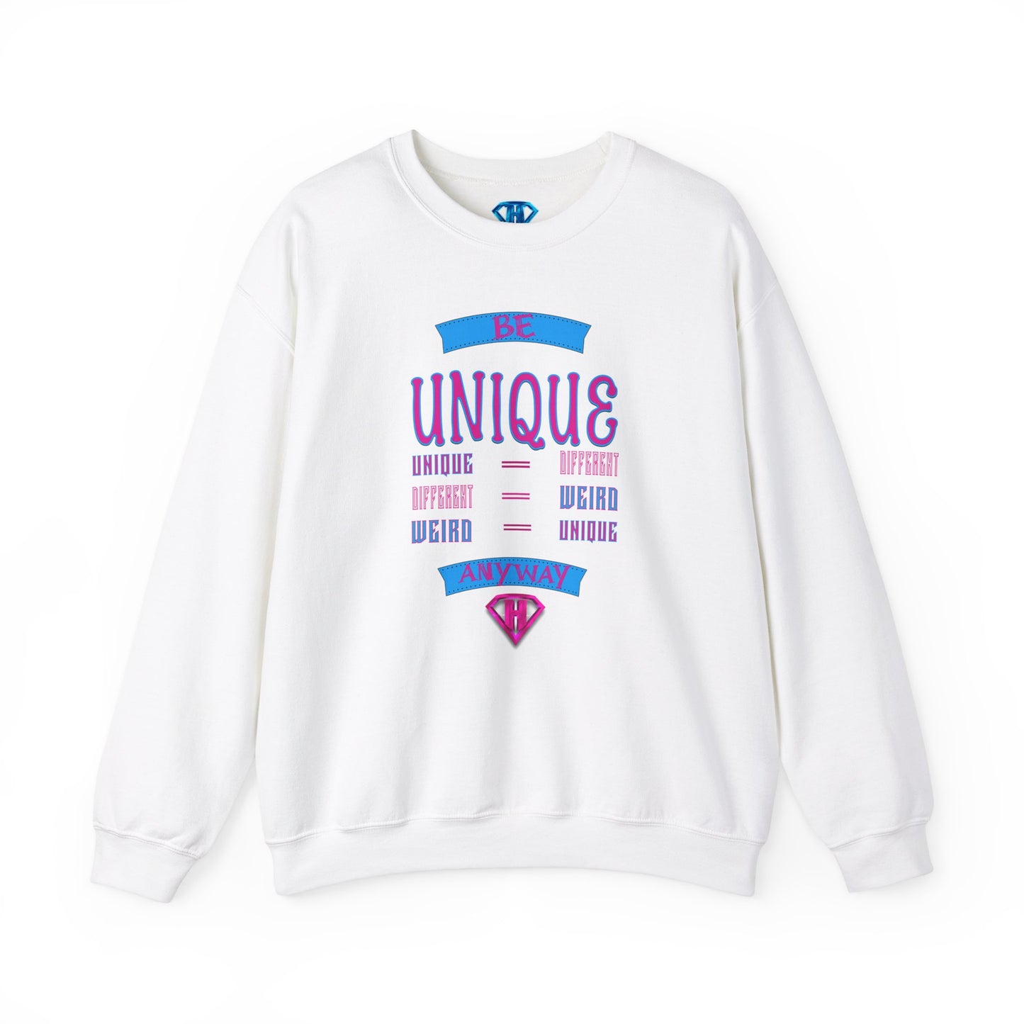 White & Pink "Be Unique Anyway" Positivity Sweaters