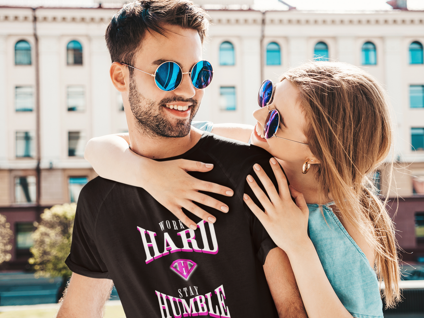 Black & Pink "Work Hard and Stay Humble" Inspirational T-Shirt