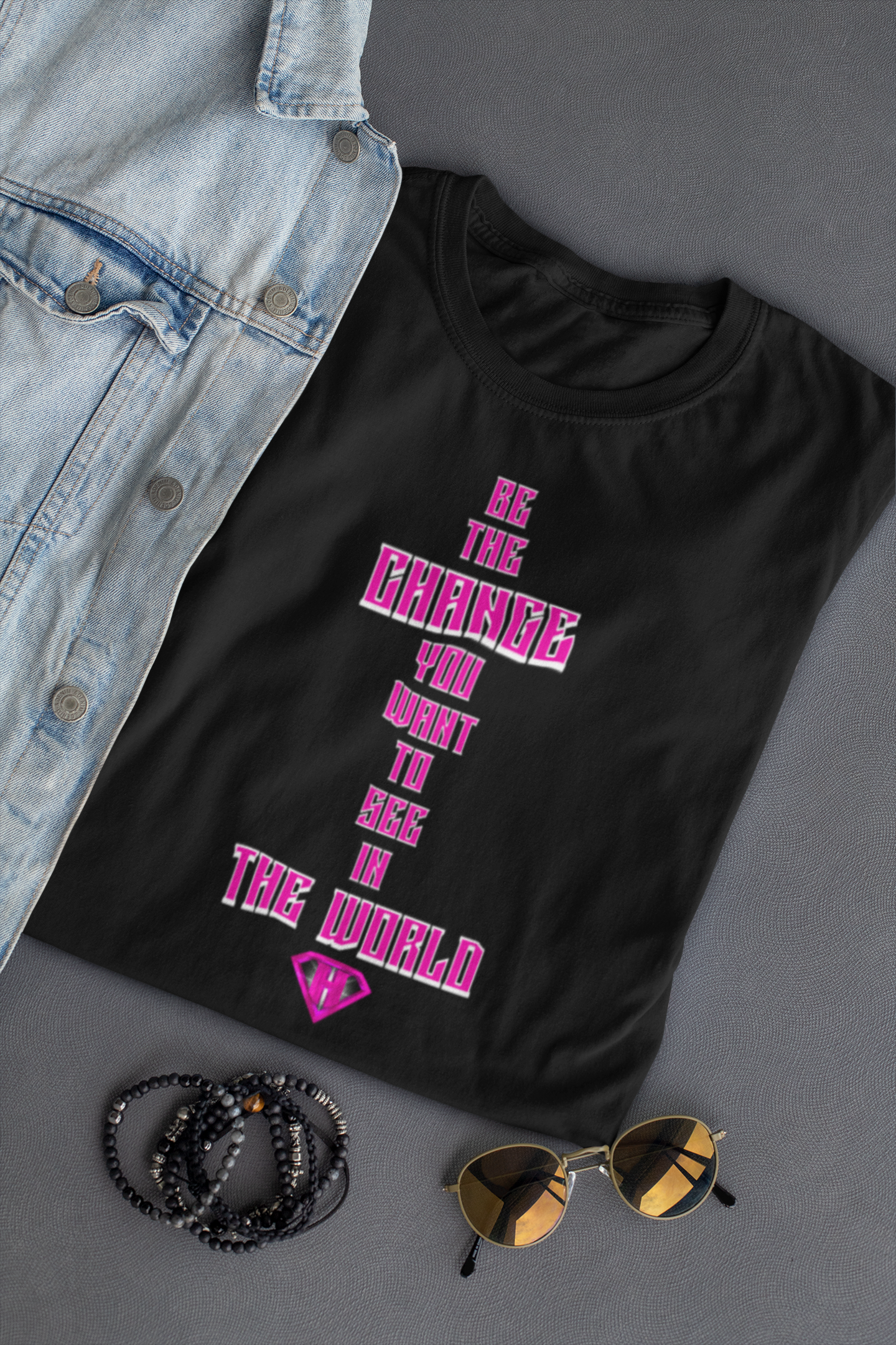 Black & Pink "Be The Change You Want To See In The World" Inspirational T-Shirt