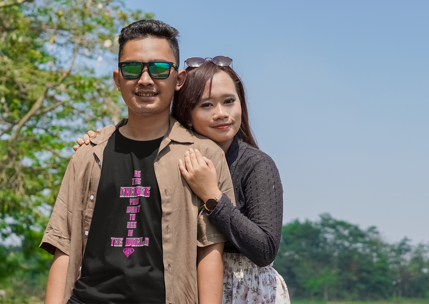 Black & Pink "Be The Change You Want To See In The World" Inspirational T-Shirt