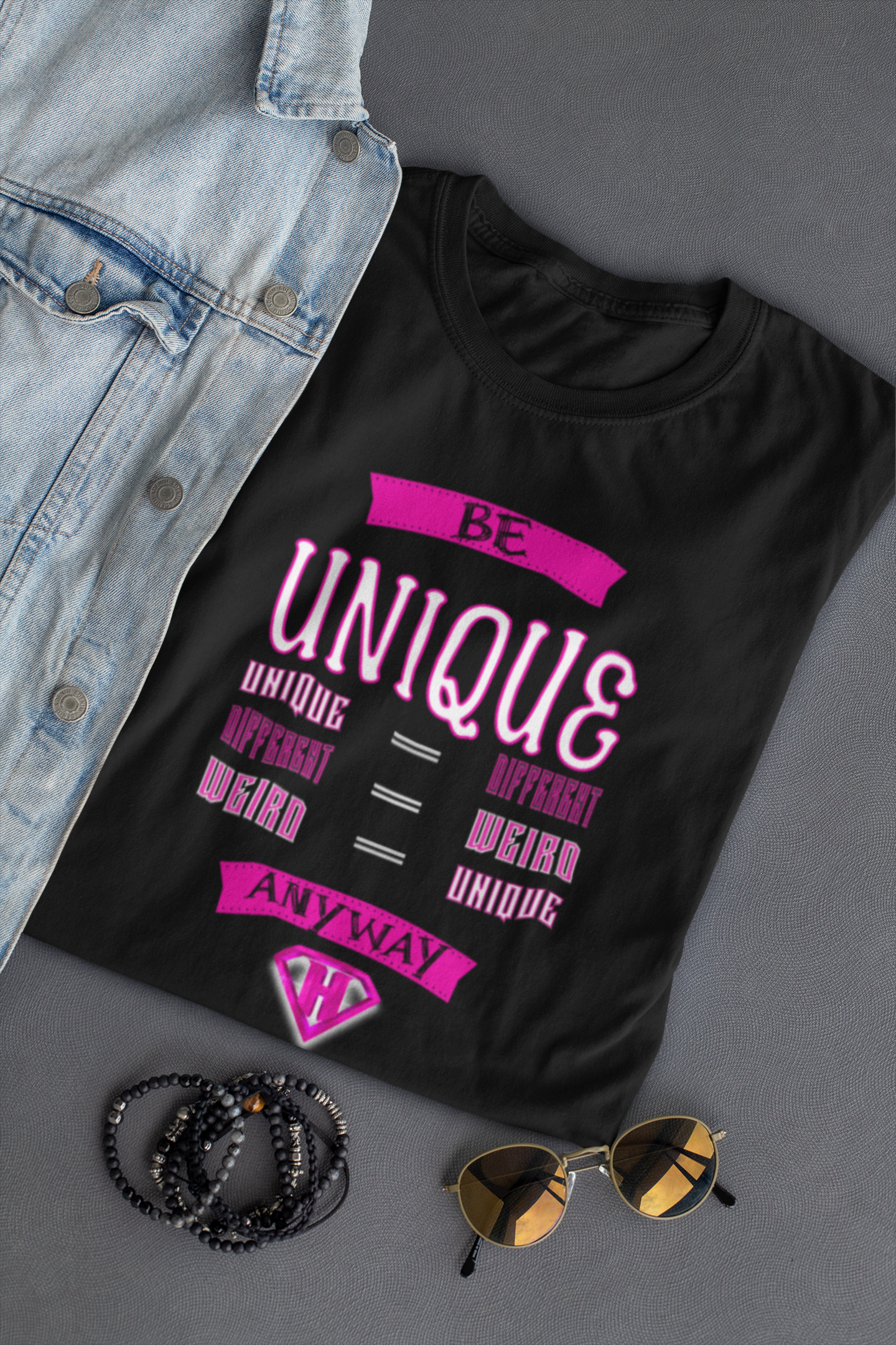 Black & Pink "Be Unique Anyway" Inspirational T-Shirt