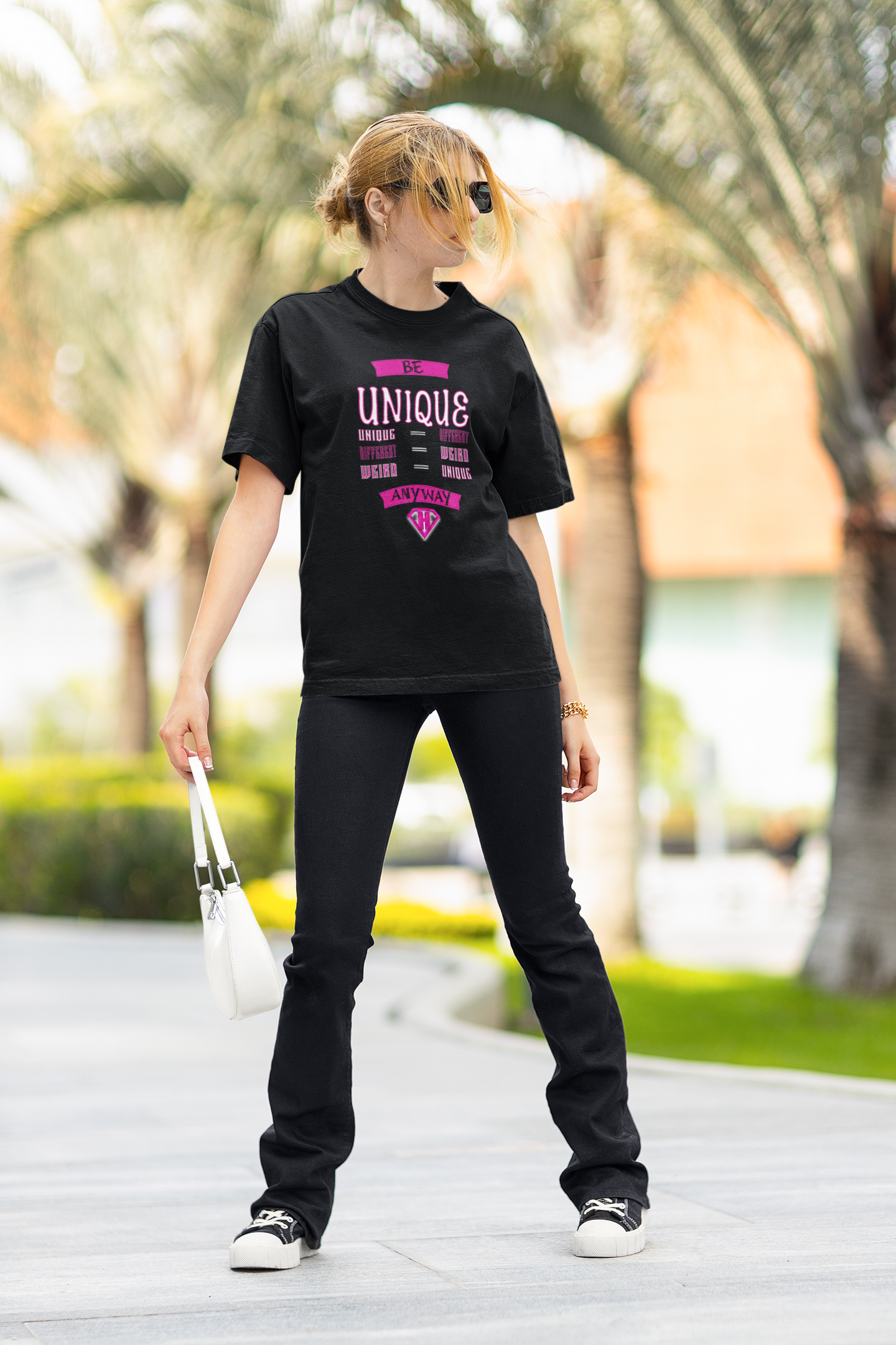 Black & Pink "Be Unique Anyway" Inspirational T-Shirt
