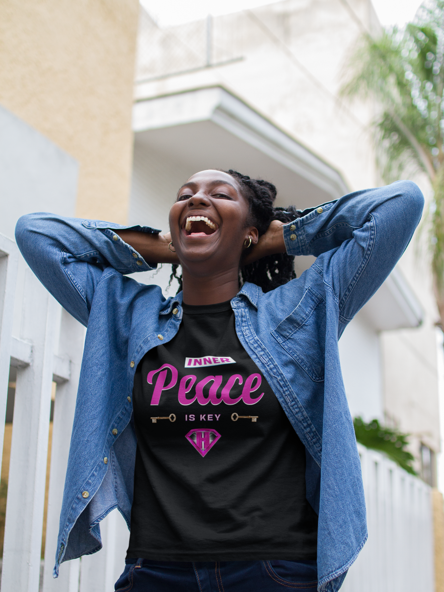 Black & Pink "Inner Peace Is Key" Inspirational T-Shirt