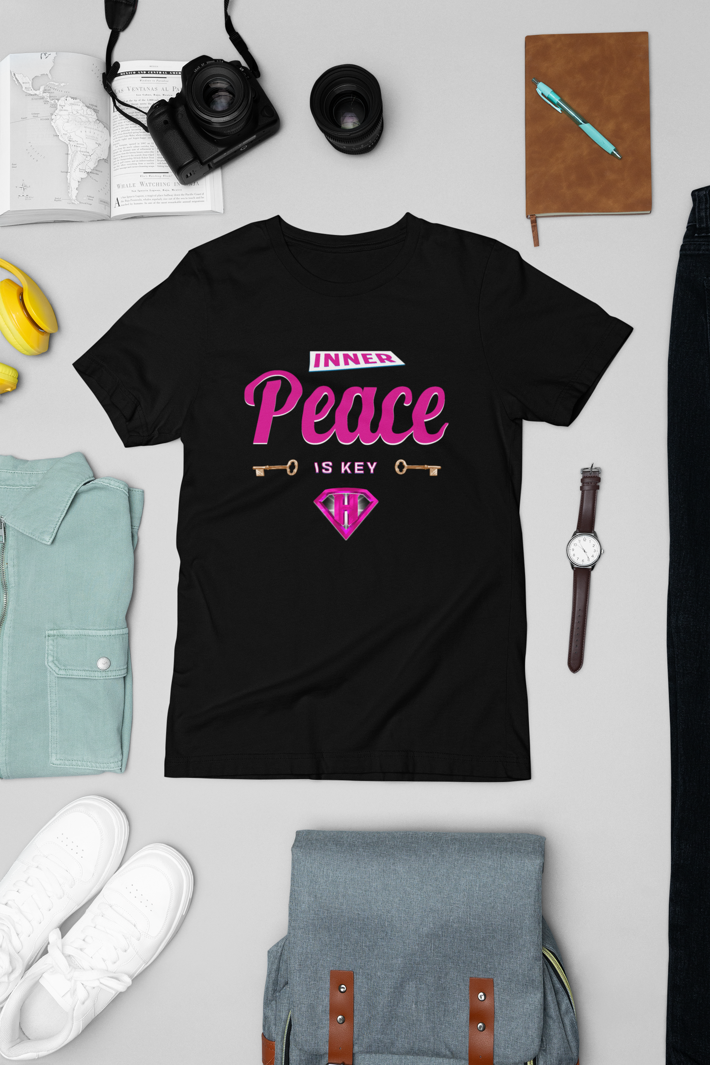 Black & Pink "Inner Peace Is Key" Inspirational T-Shirt
