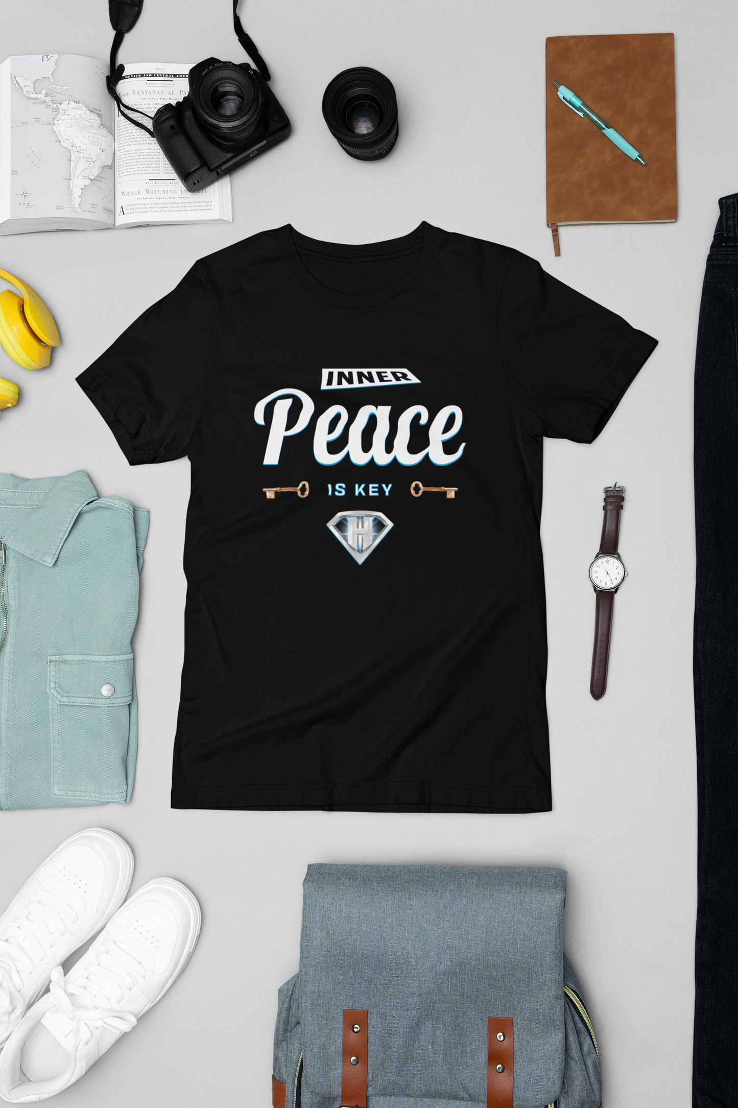 Black "Inner Peace Is Key" Inspirational T-Shirt