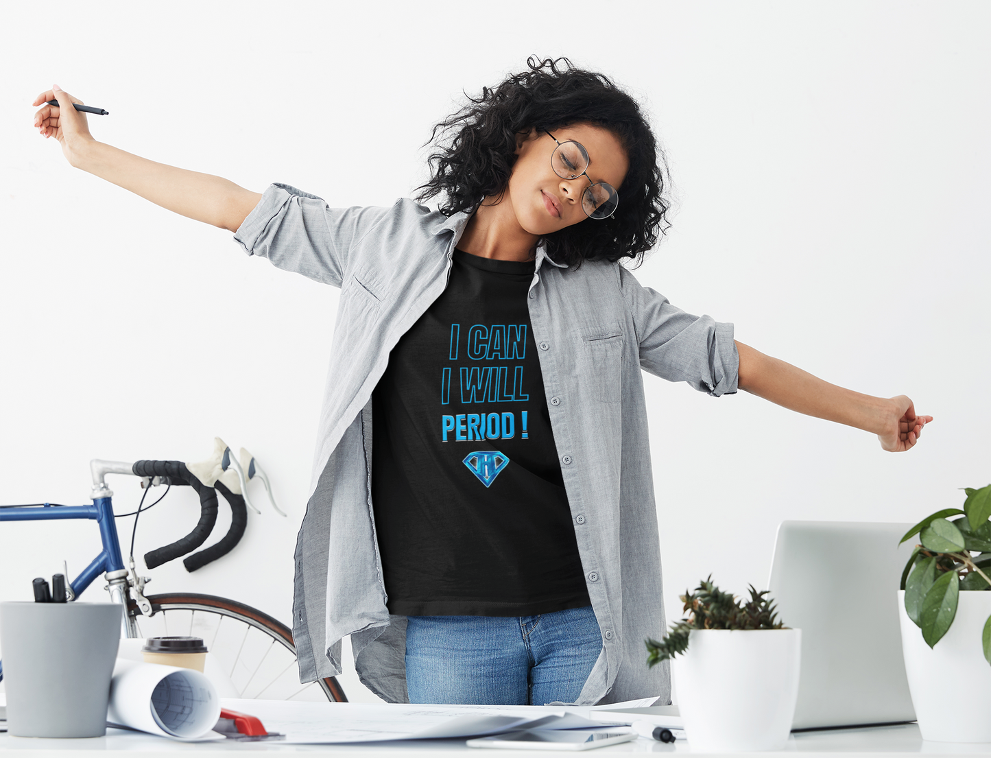Black "I Can, I Will, Period" Inspirational T-Shirt