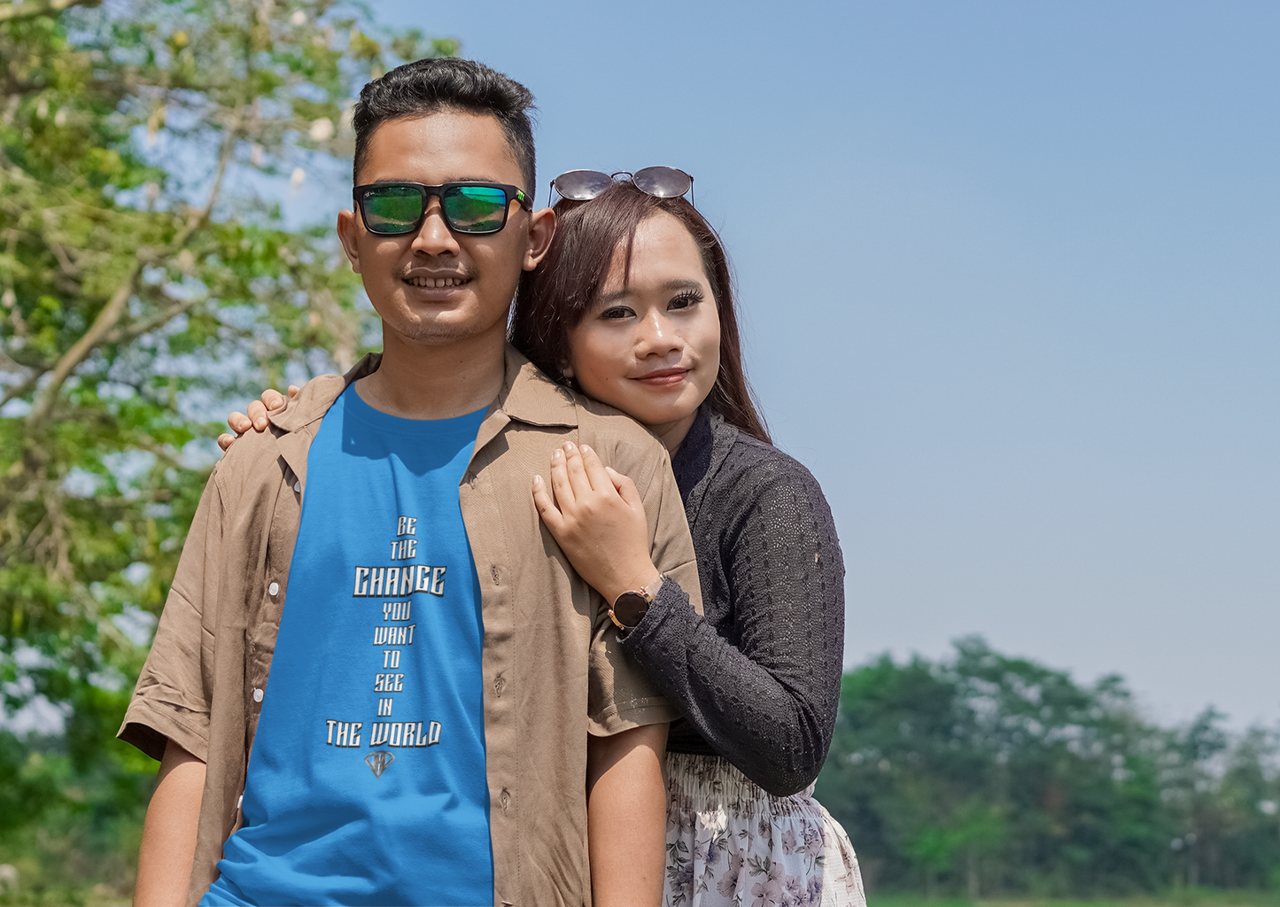 Blue "Be The Change You Want To See In The World" Inspirational T-Shirt