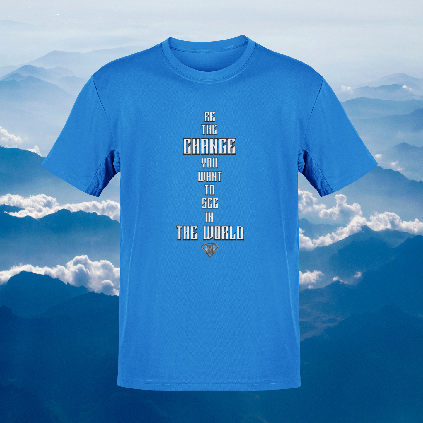 Blue "Be The Change You Want To See In The World" Inspirational T-Shirt