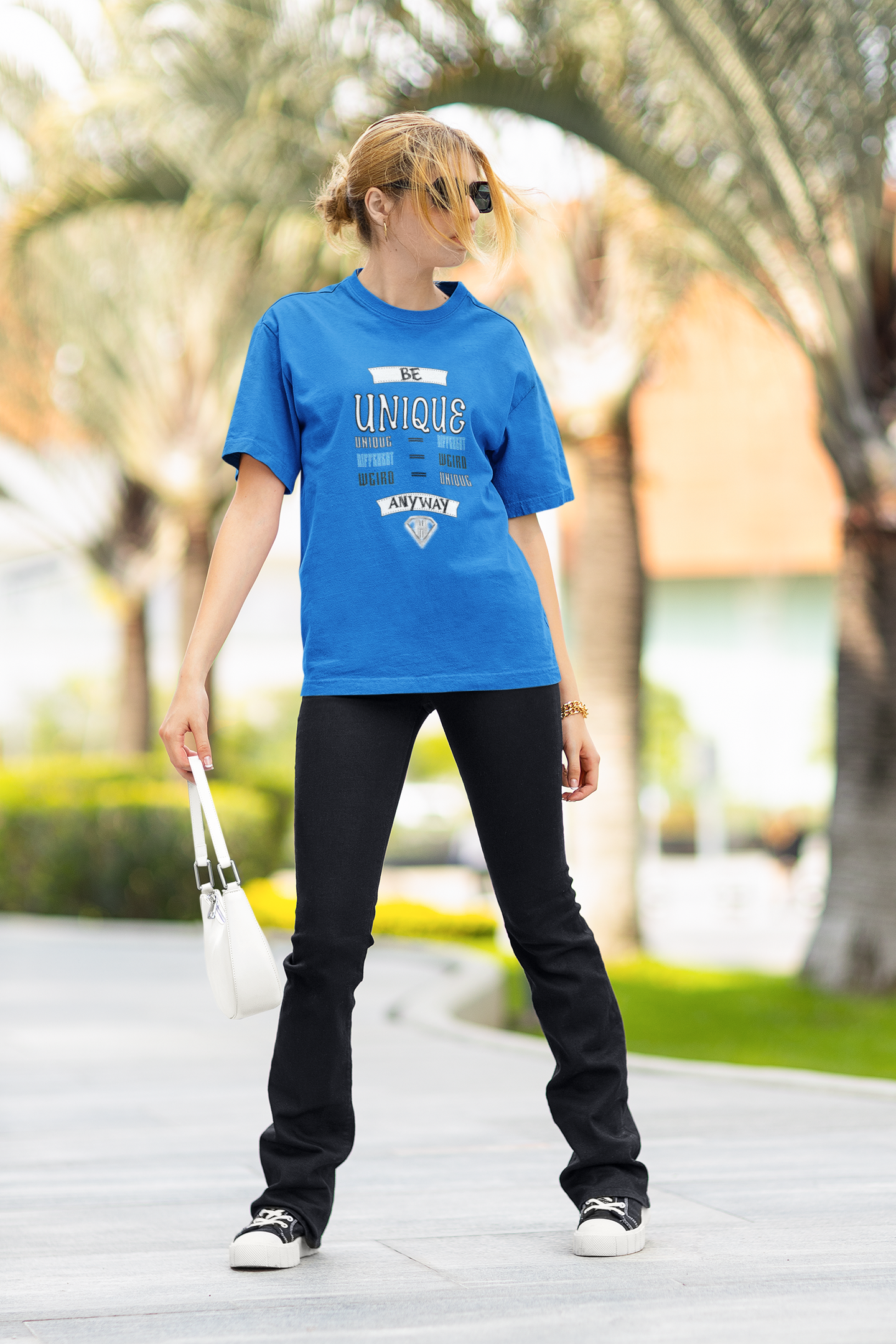 Blue "Be Unique Anyway" Inspirational T-Shirt