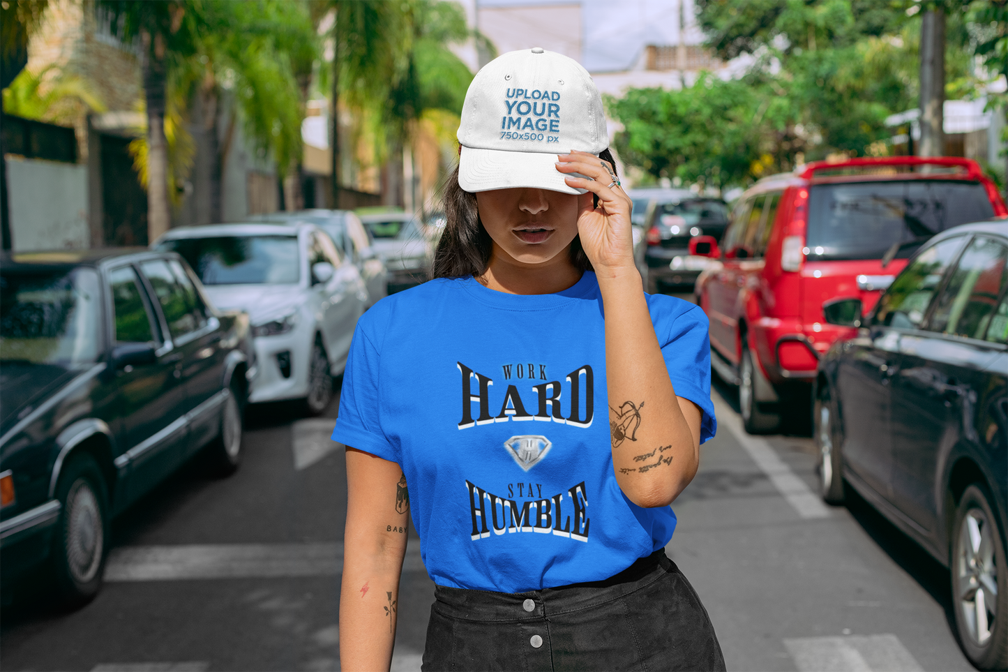 Blue "Work Hard and Stay Humble" Inspirational T-Shirt