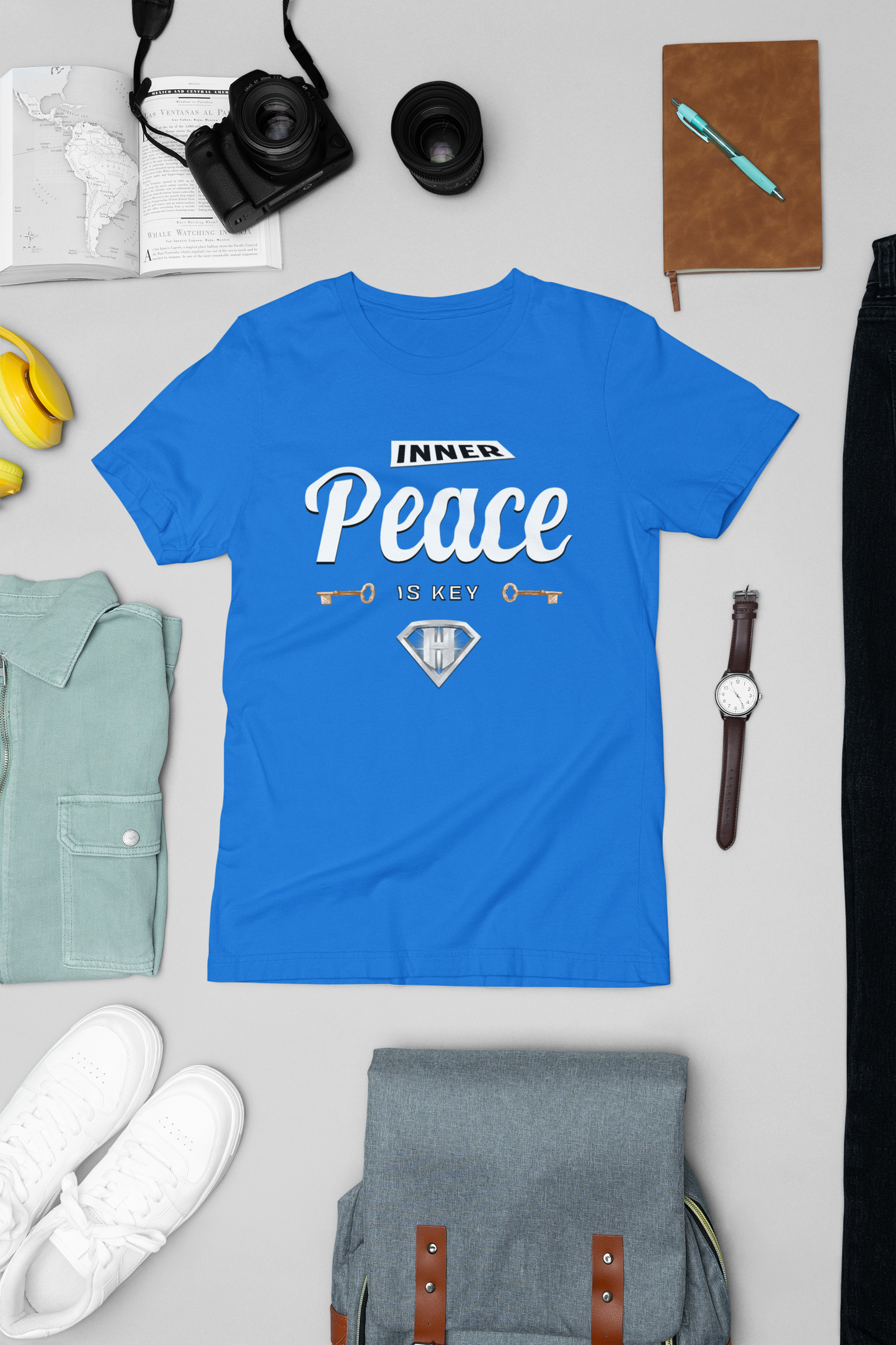 Blue "Inner Peace Is Key" Inspirational T-Shirt