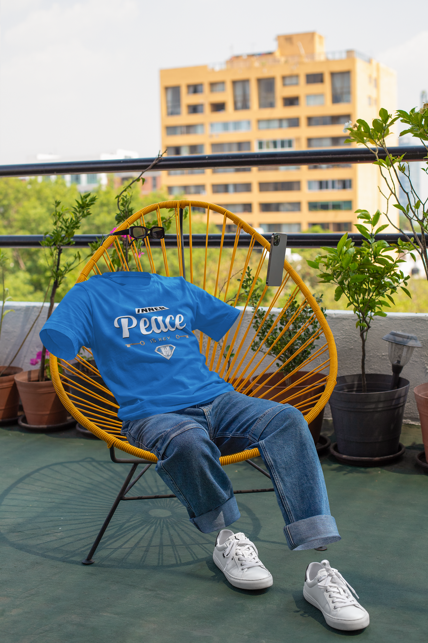 Blue "Inner Peace Is Key" Inspirational T-Shirt