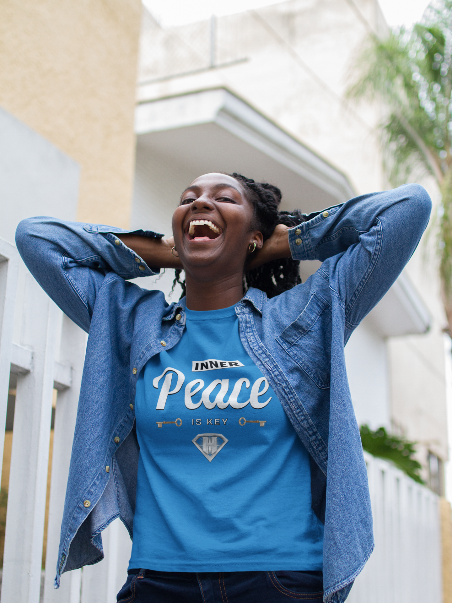 Blue "Inner Peace Is Key" Inspirational T-Shirt