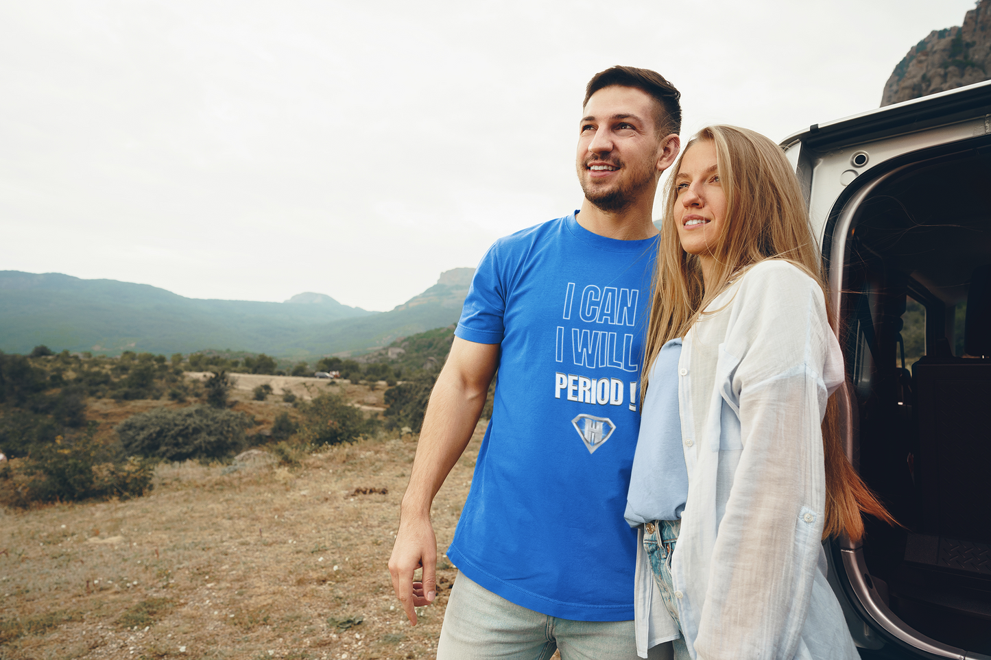 Blue "I Can, I Will, # Period" Inspirational T-Shirt