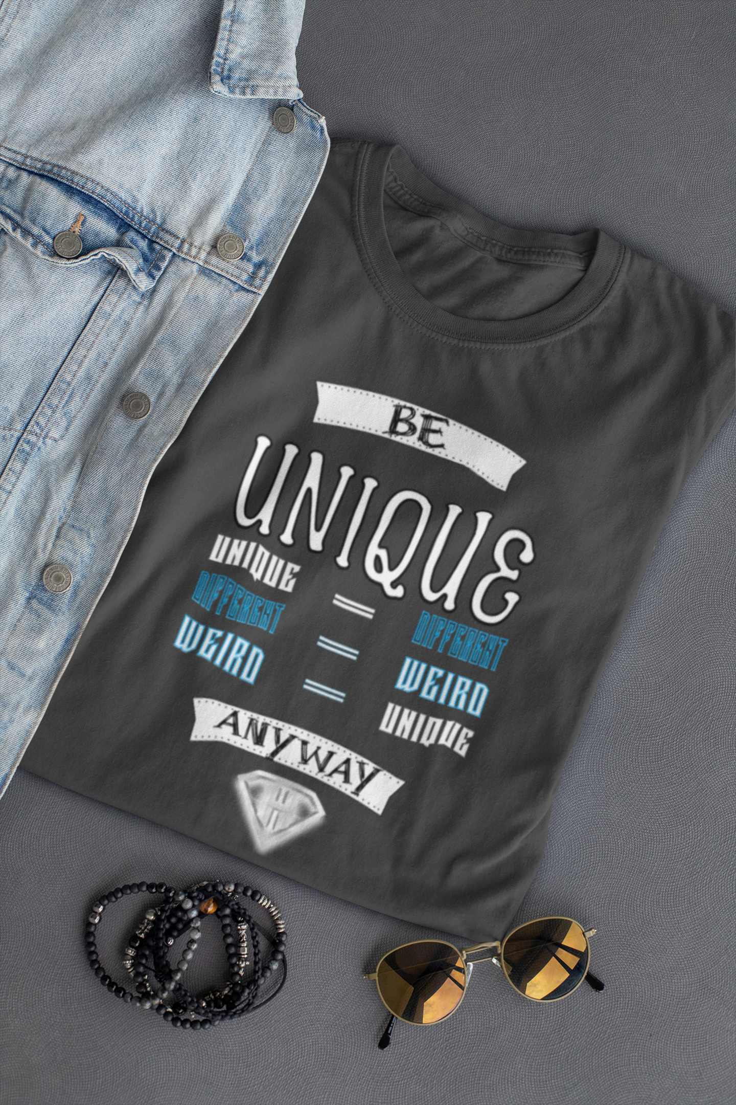 Grey "Be Unique Anyway" Inspirational T-Shirt