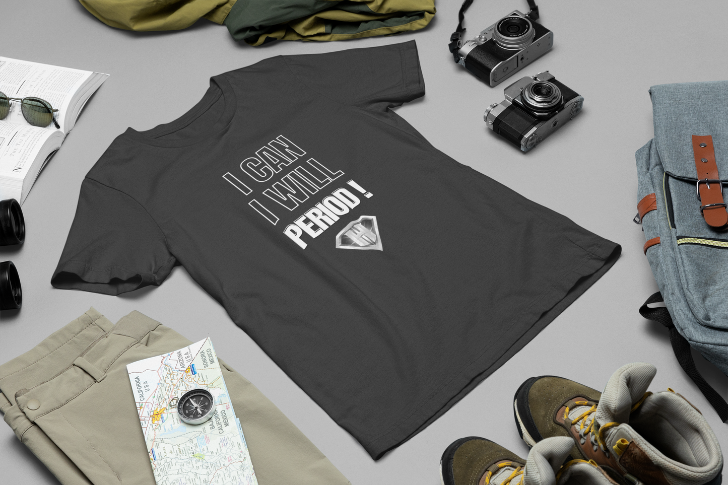 Grey "I Can, I Will, # Period" Inspirational T-Shirt