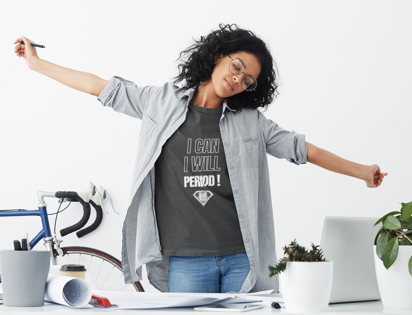 Grey "I Can, I Will, # Period" Inspirational T-Shirt