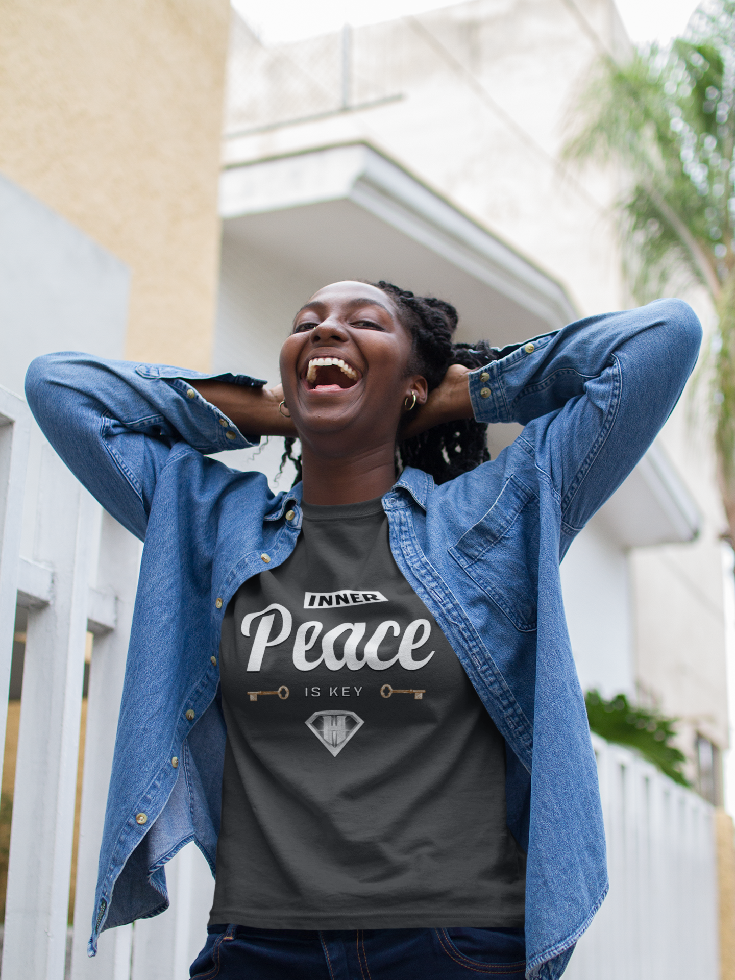 Grey "Inner Peace Is Key" Inspirational T-Shirt