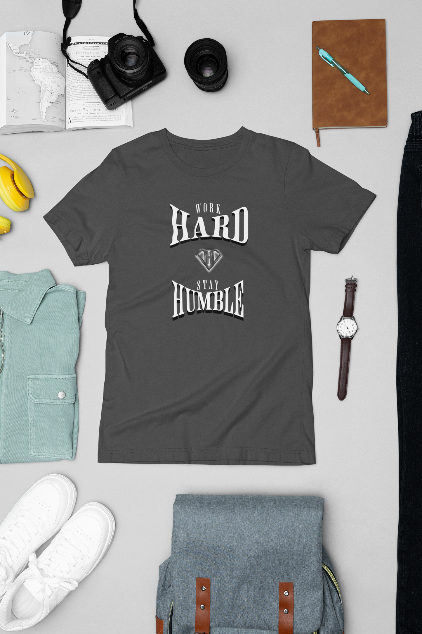 Grey "Work Hard and Stay Humble" Inspirational T-Shirt