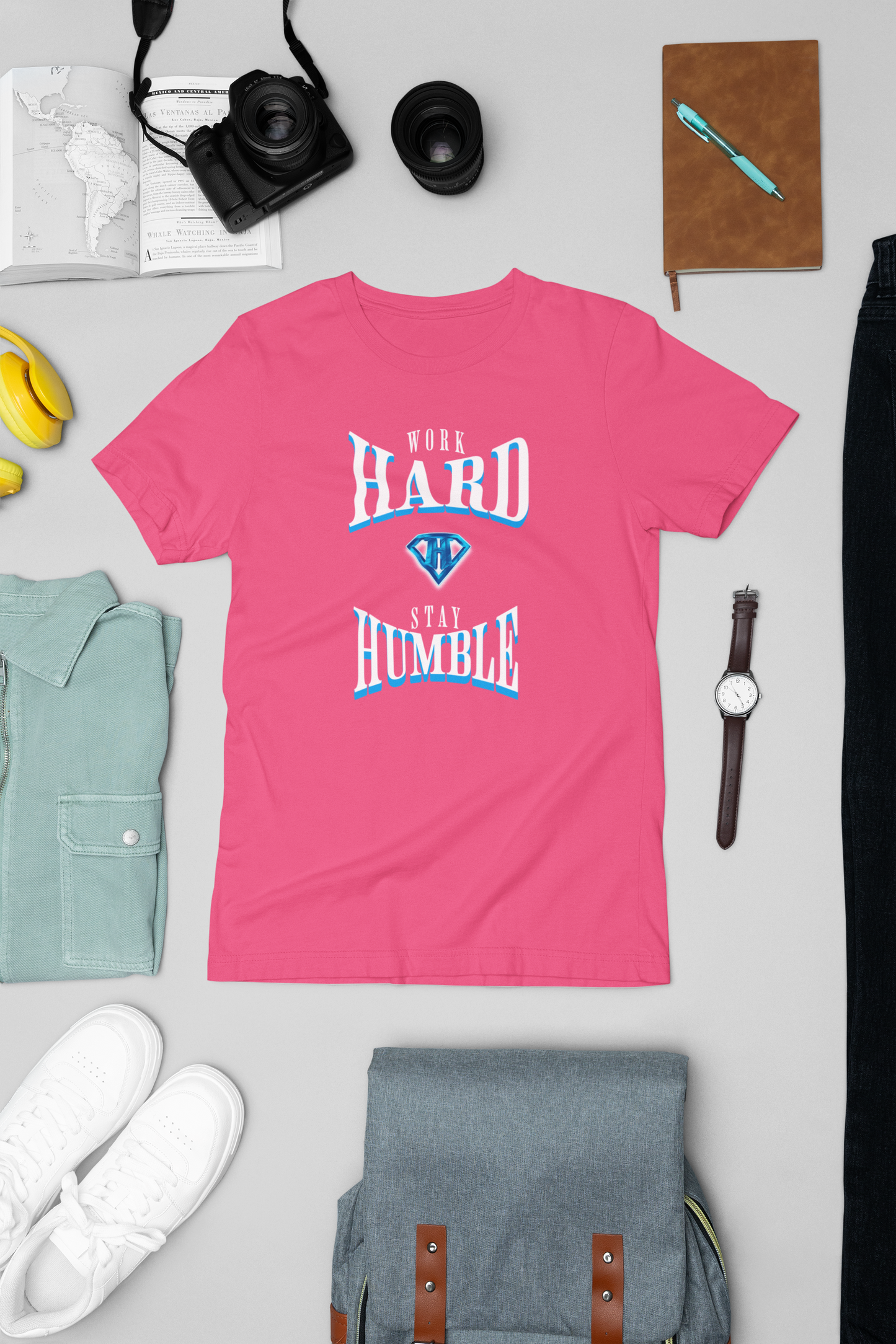Pink "Work Hard and Stay Humble" Inspirational T-Shirt
