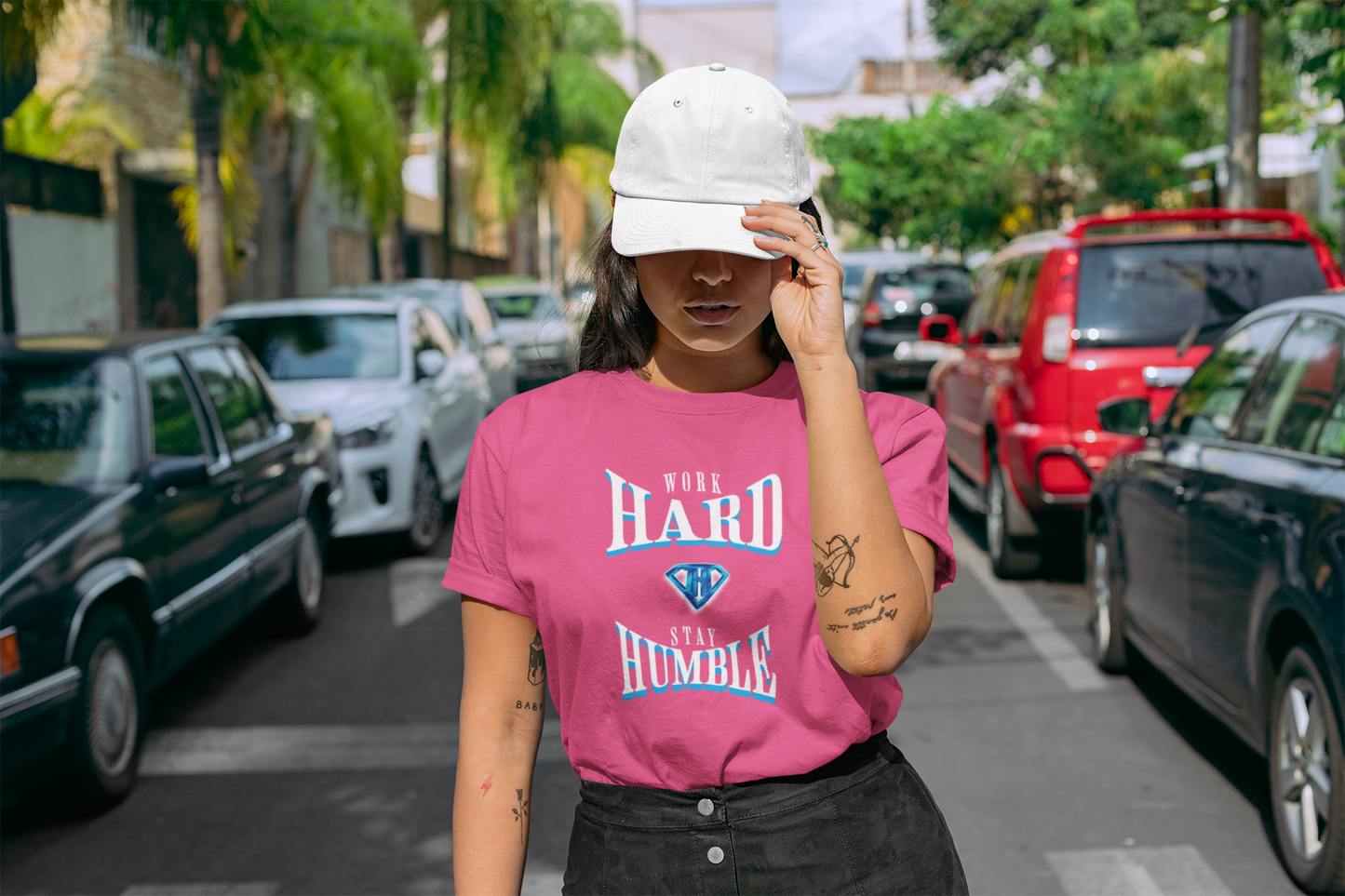 Pink "Work Hard and Stay Humble" Inspirational T-Shirt