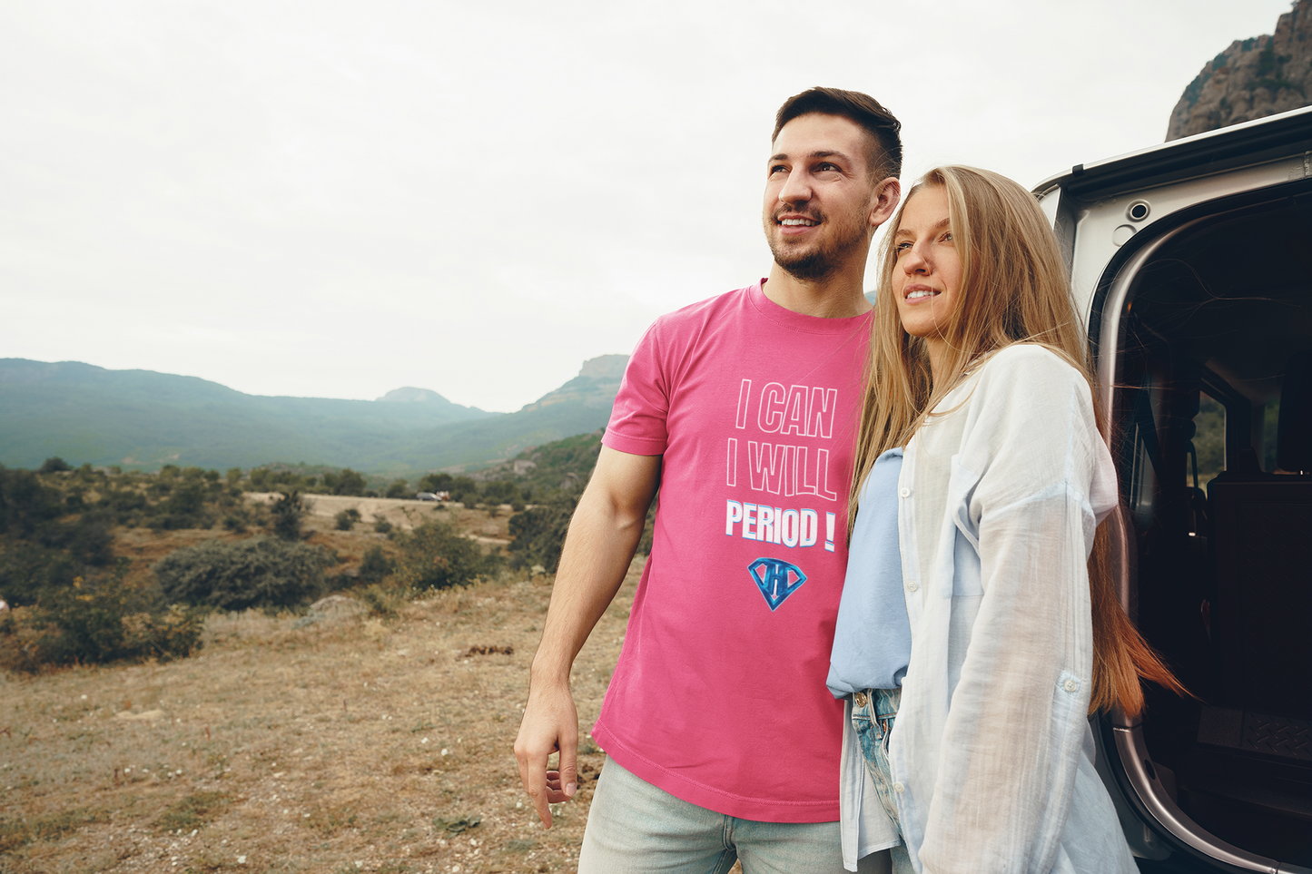 Pink "I Can, I Will, # Period" Inspirational T-Shirt