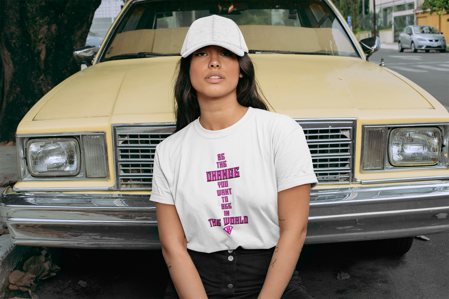 White & Pink "Be The Change You Want To See In The World" Inspirational T-Shirt