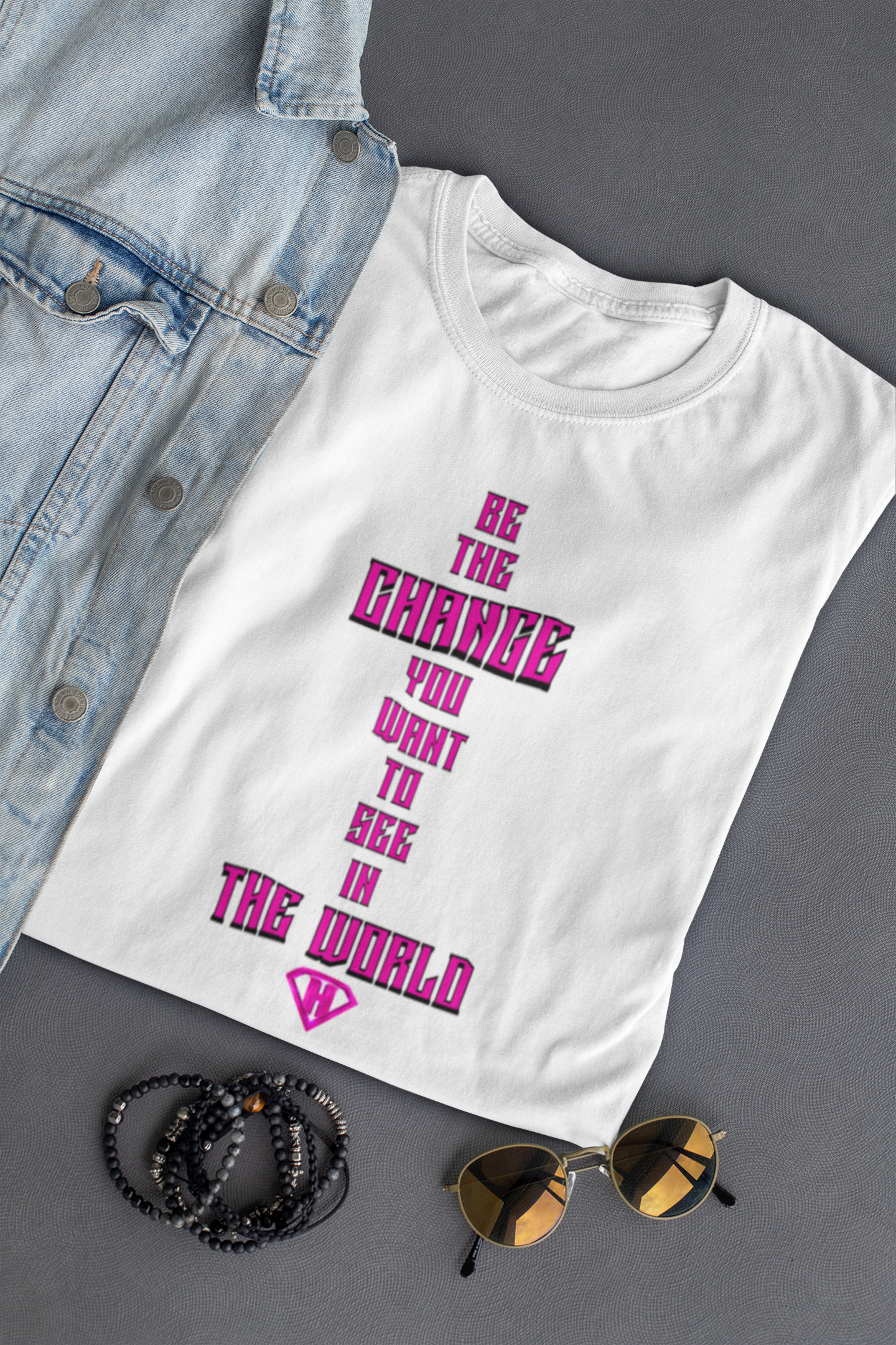 White & Pink "Be The Change You Want To See In The World" Inspirational T-Shirt