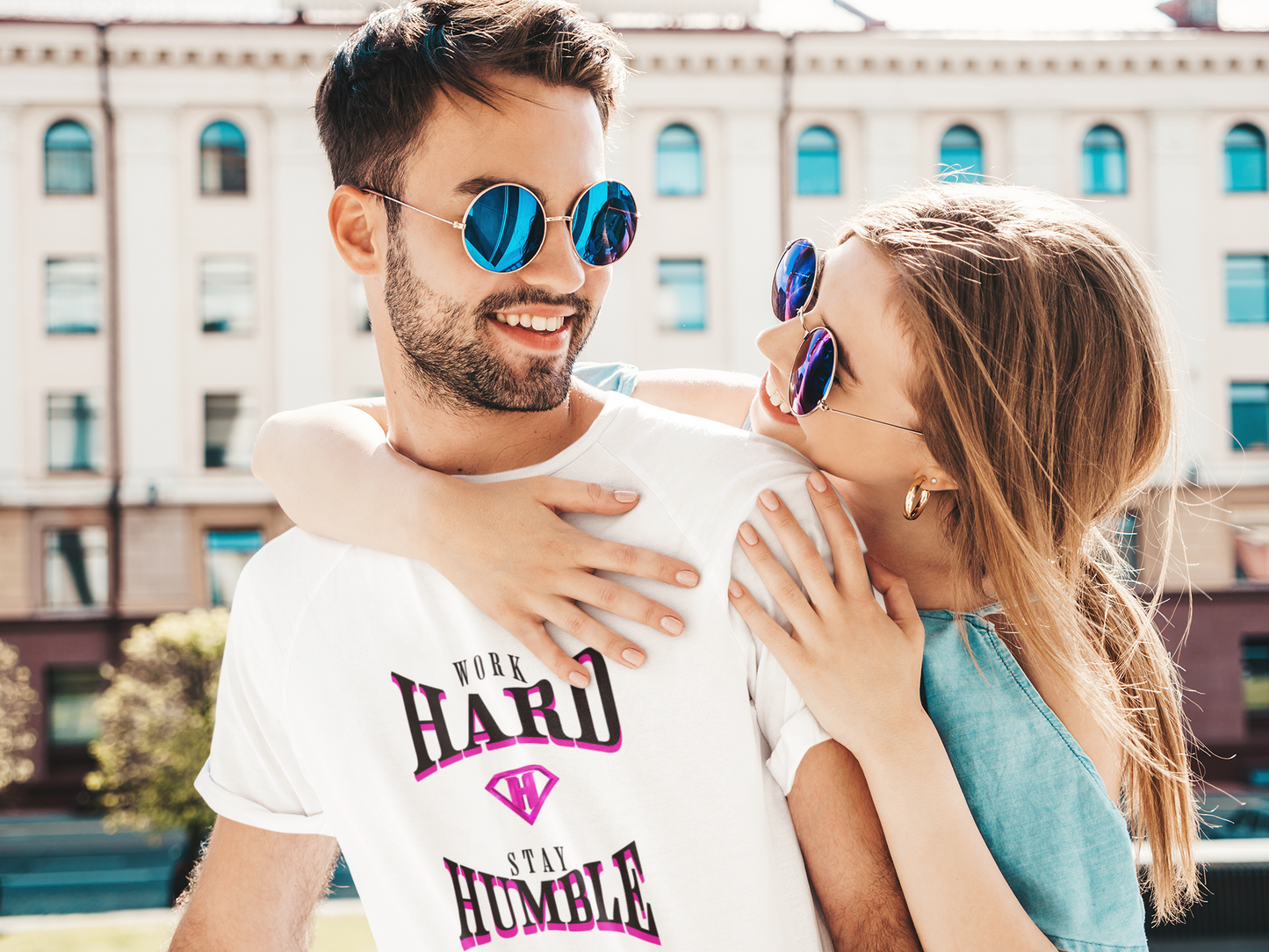 White & Pink "Work Hard and Stay Humble" Inspirational T-Shirt