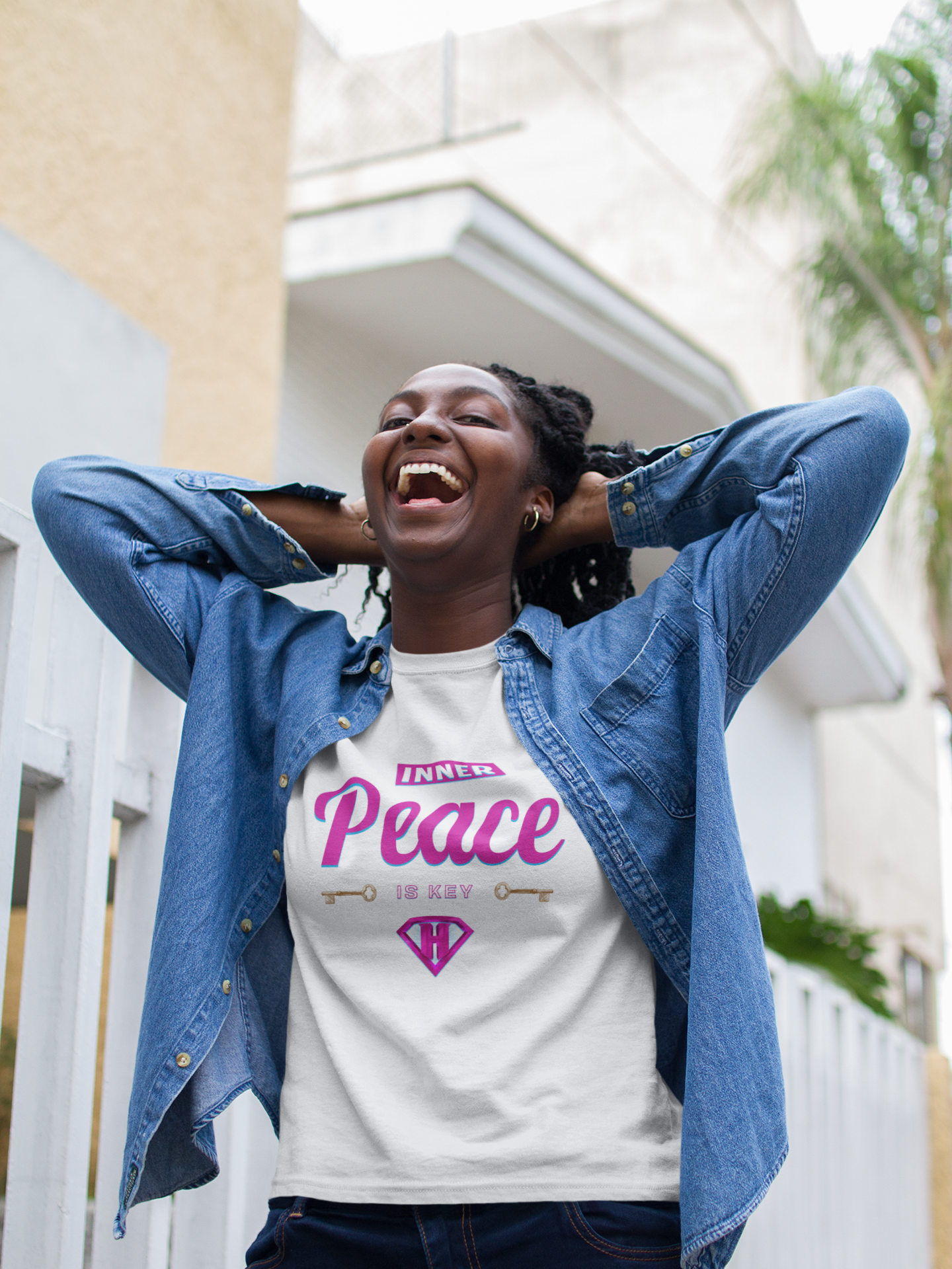 White & Pink "Inner Peace Is Key" Inspirational T-Shirt