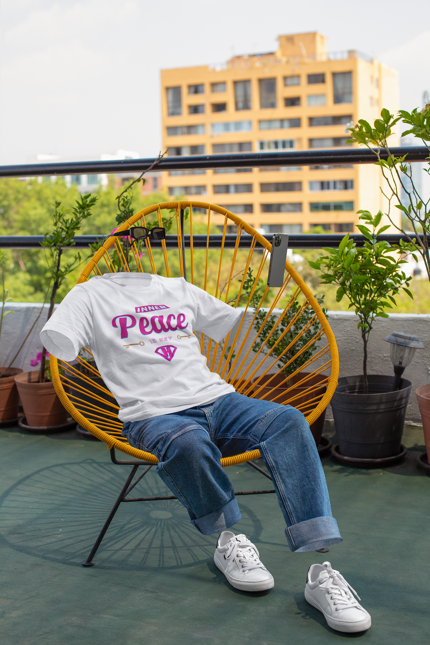 White & Pink "Inner Peace Is Key" Inspirational T-Shirt