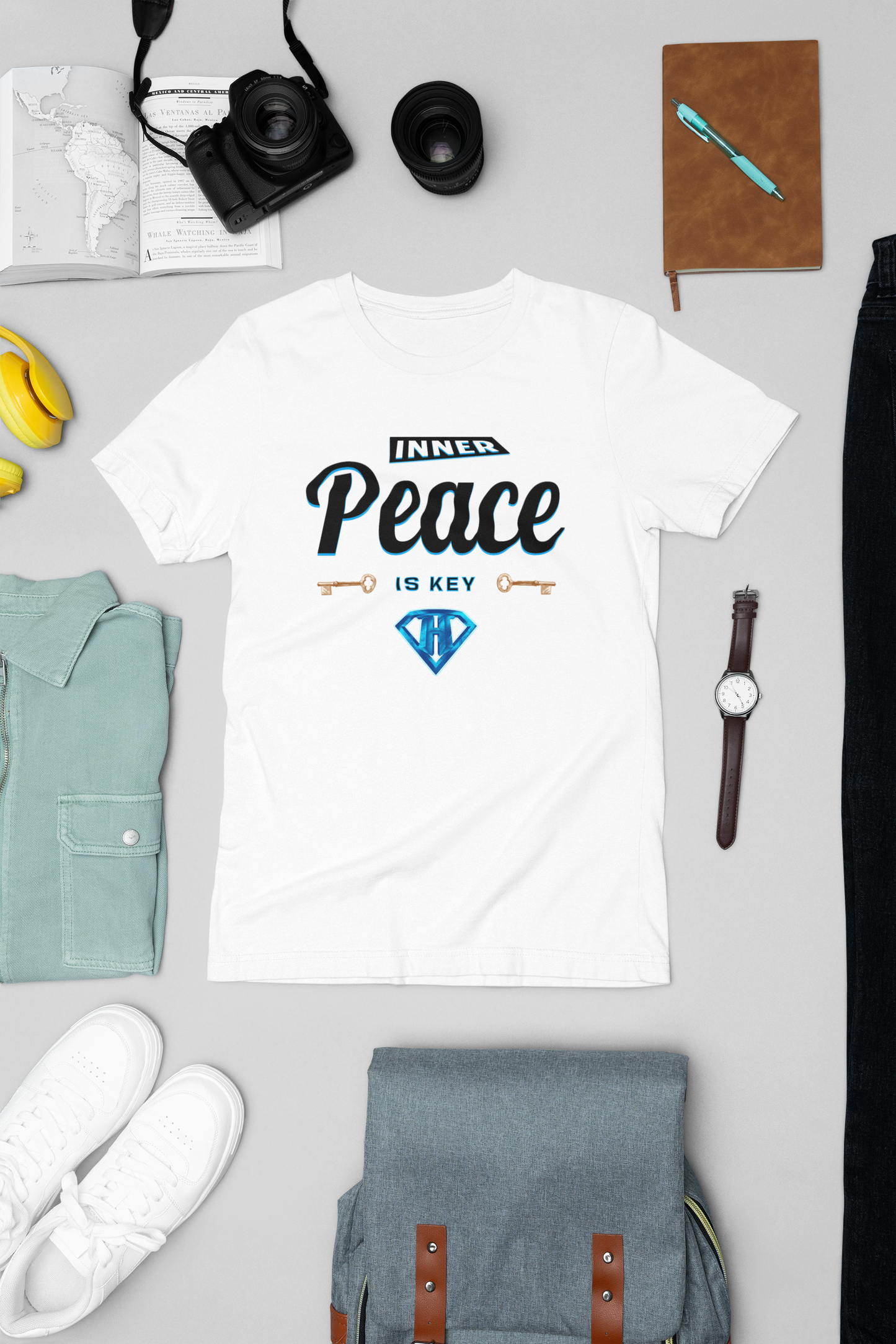 White "Inner Peace Is Key" Inspirational T-Shirt