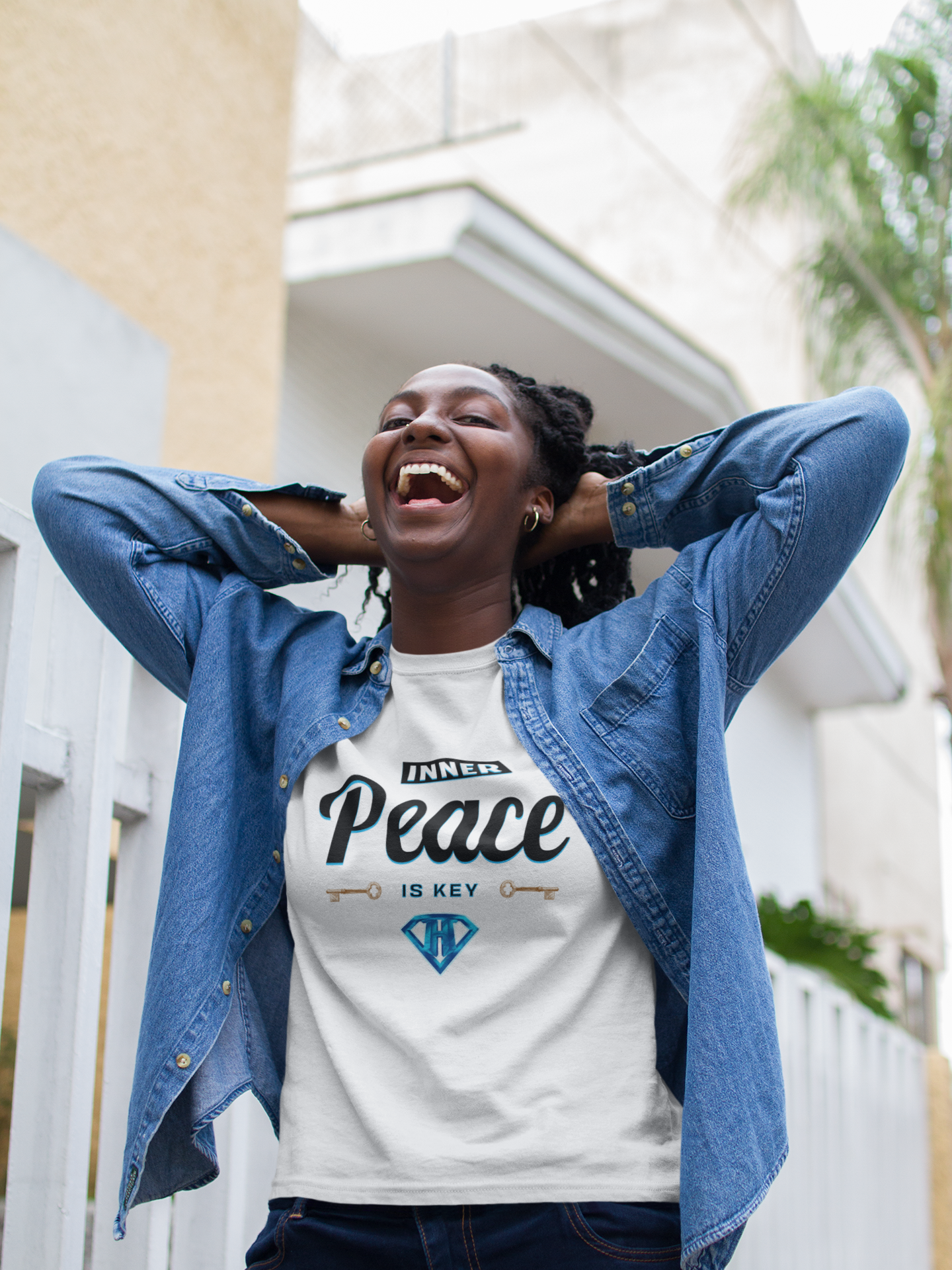 White "Inner Peace Is Key" Inspirational T-Shirt