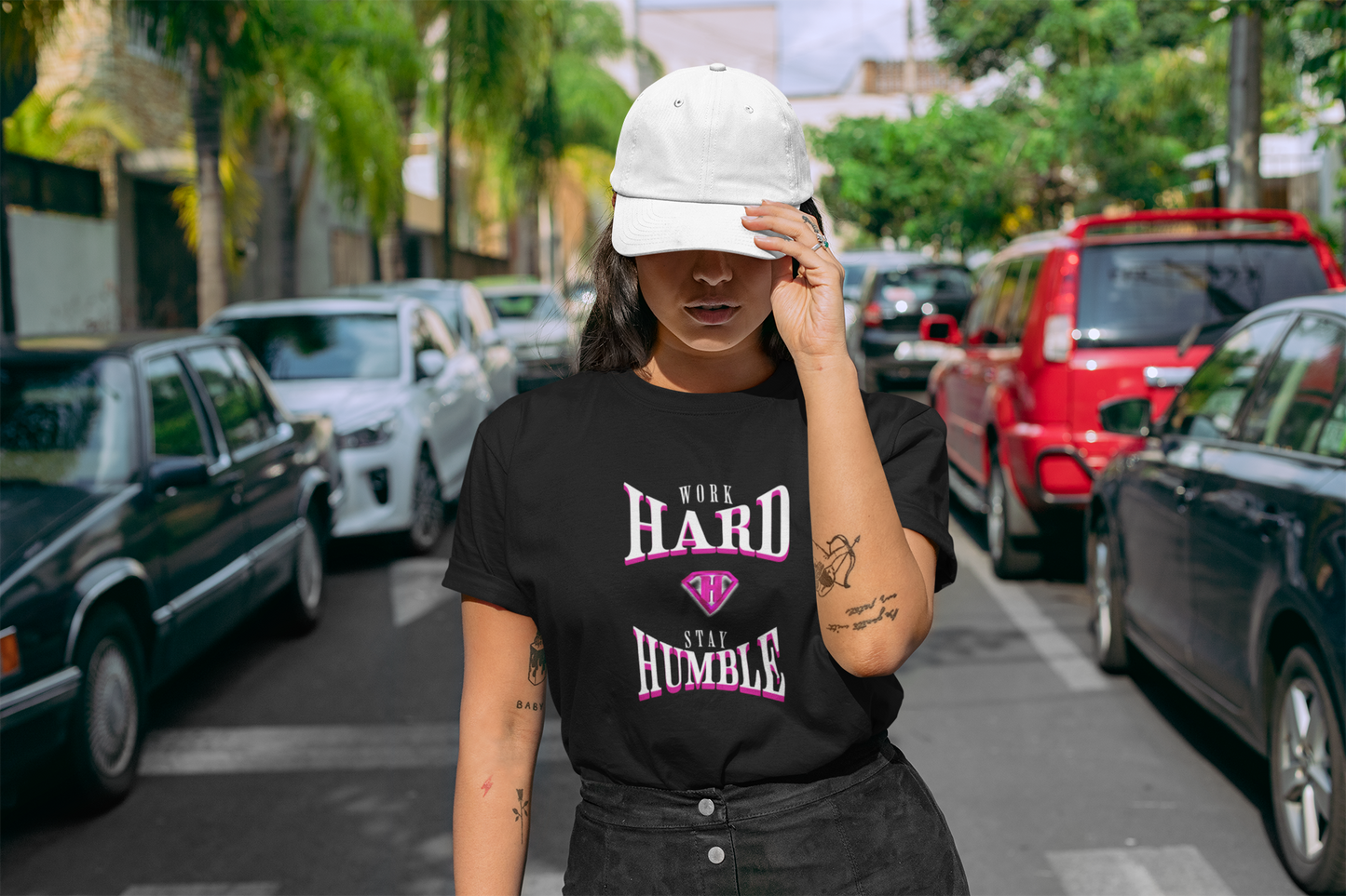 Black & Pink "Work Hard and Stay Humble" Inspirational T-Shirt