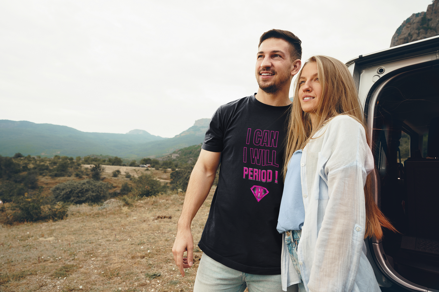 Black & Pink "I Can, I Will, Period" Inspirational T-Shirt