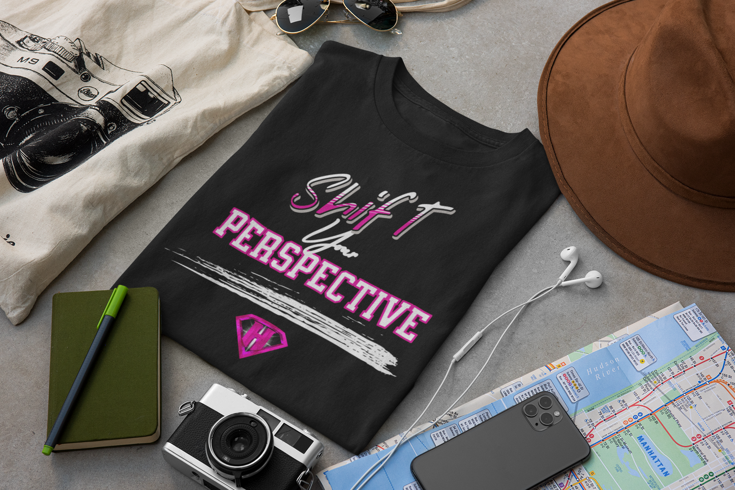 Black & Pink "Shift Your Perspective" Inspirational T-Shirts