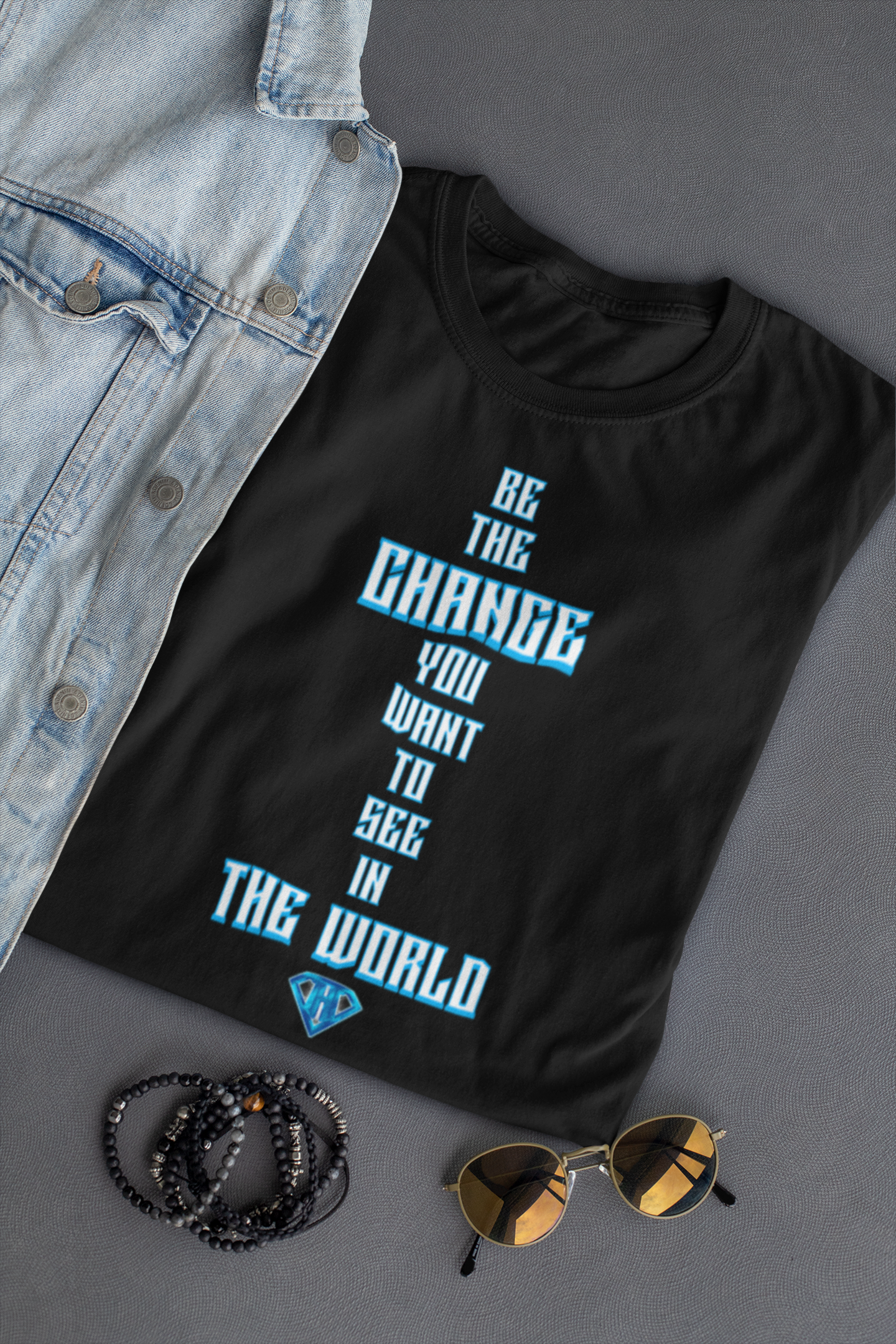 Black "Be The Change You Want To See In The World" Inspirational T-Shirt