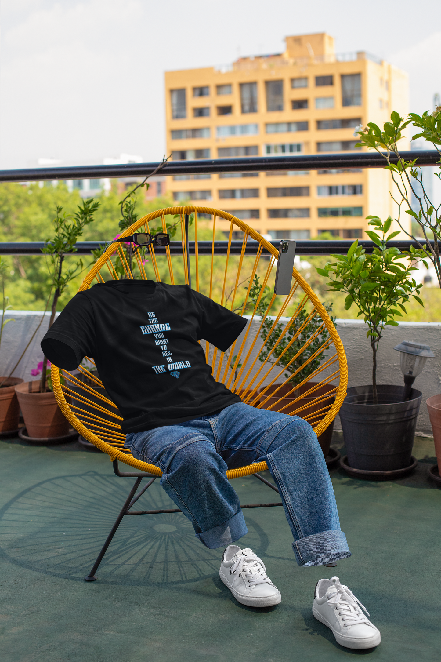 Black "Be The Change You Want To See In The World" Inspirational T-Shirt