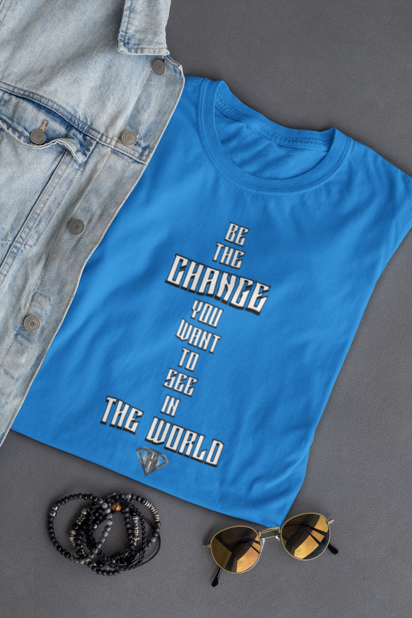 Blue "Be The Change You Want To See In The World" Inspirational T-Shirt