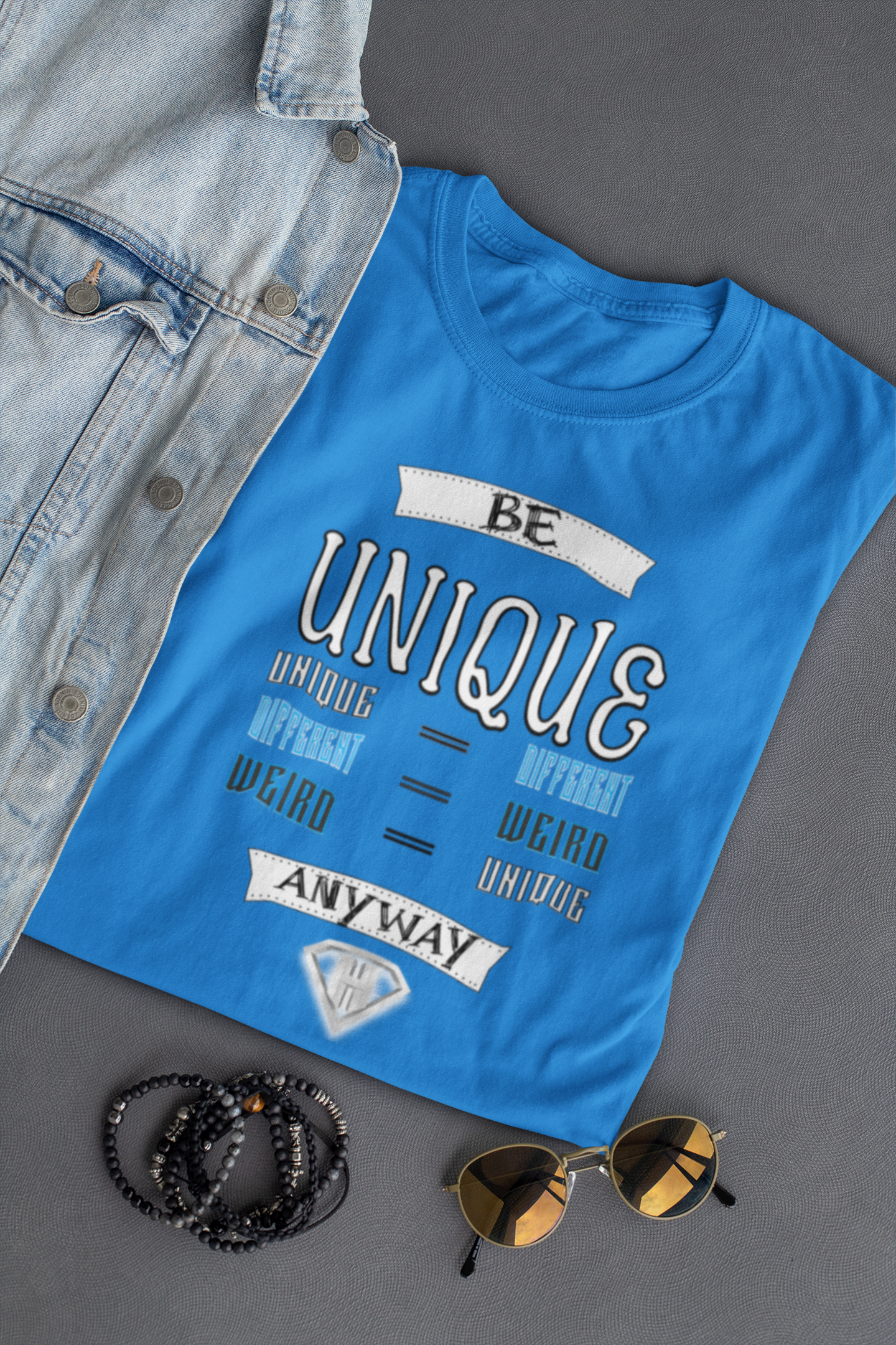 Blue "Be Unique Anyway" Inspirational T-Shirt