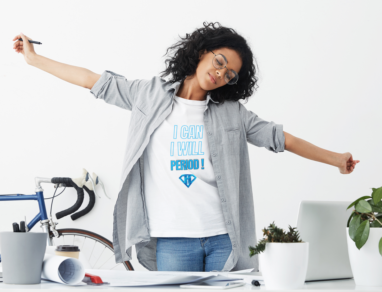 White "I Can, I Will, # Period" Inspirational T-Shirt