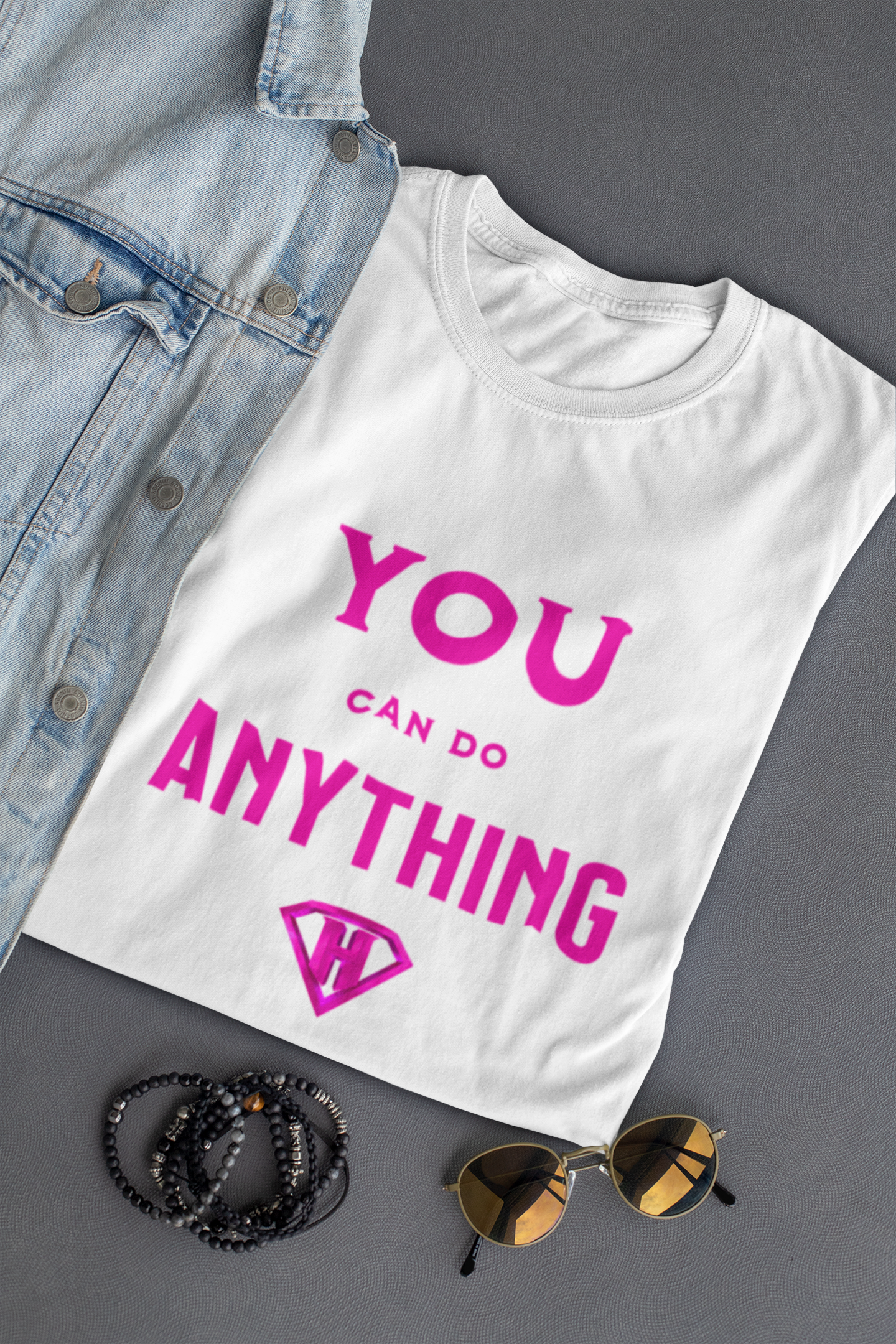 1 White & Pink "You Can Do Anything" Inspirational T-Shirt