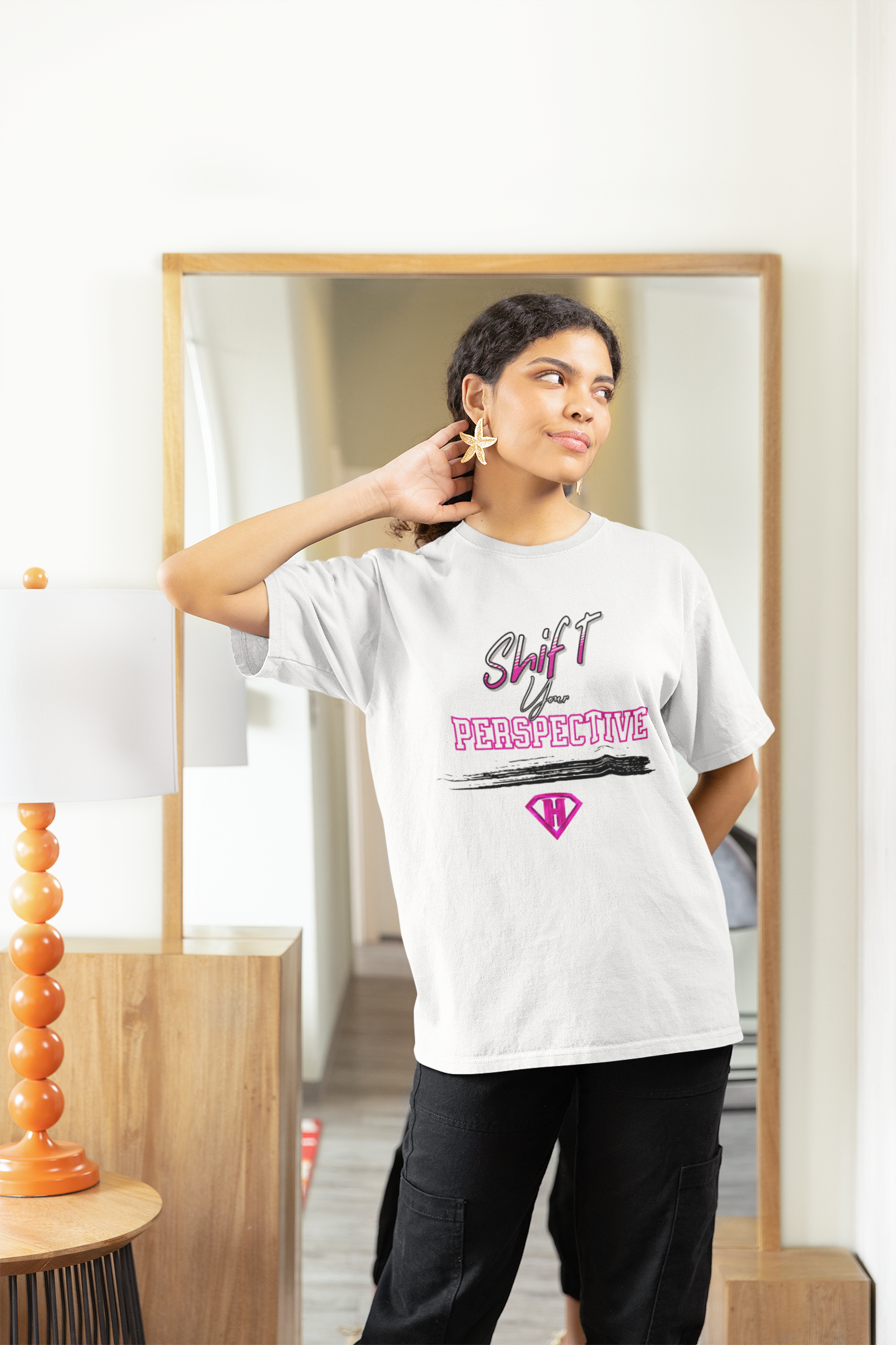 White & Pink "Shift Your Perspective" Inspirational T-Shirts