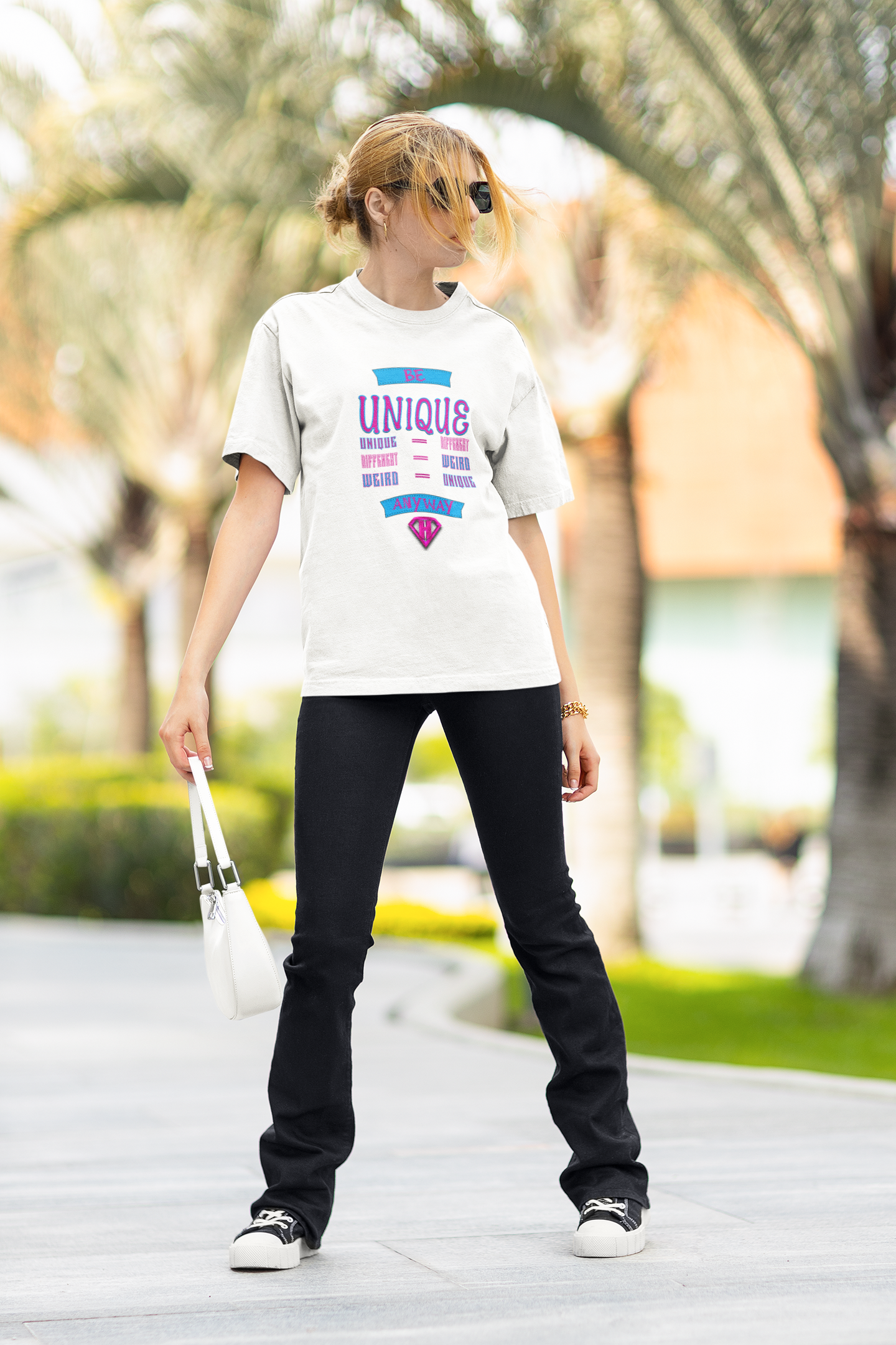 White & Pink "Be Unique Anyway" Inspirational T-Shirt