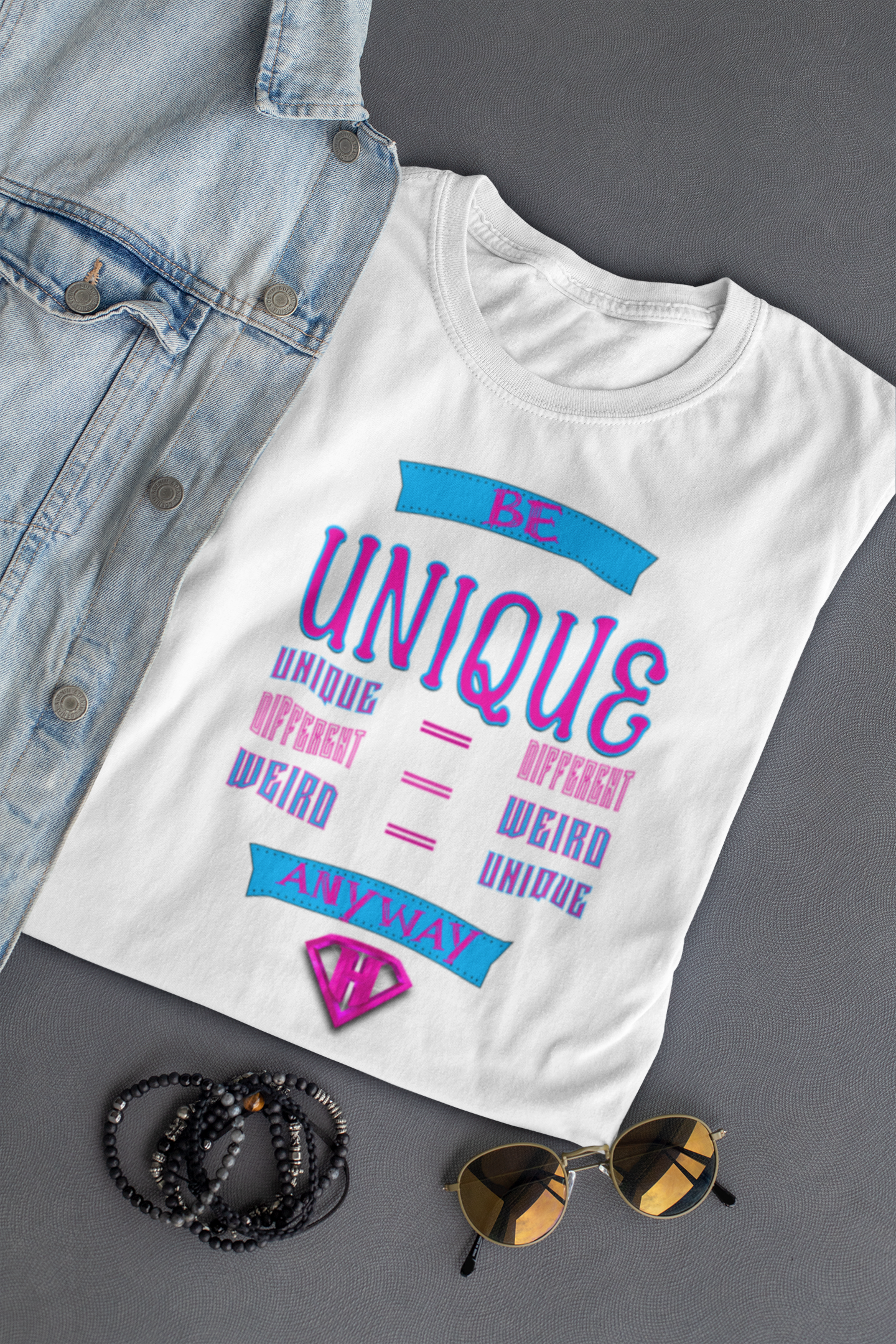 White & Pink "Be Unique Anyway" Inspirational T-Shirt