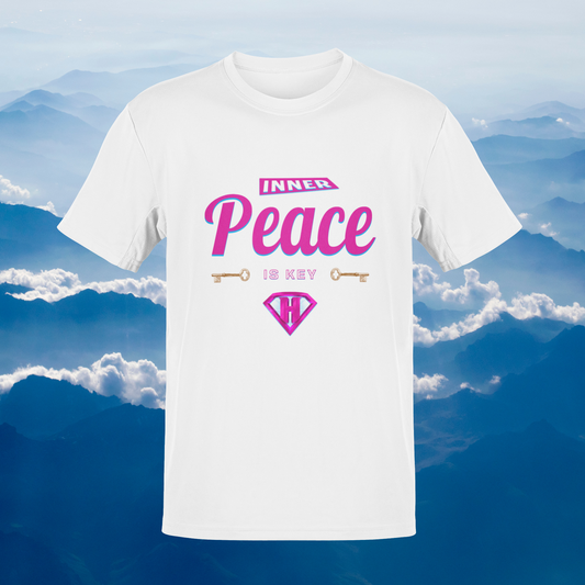White & Pink "Inner Peace Is Key" Inspirational T-Shirt