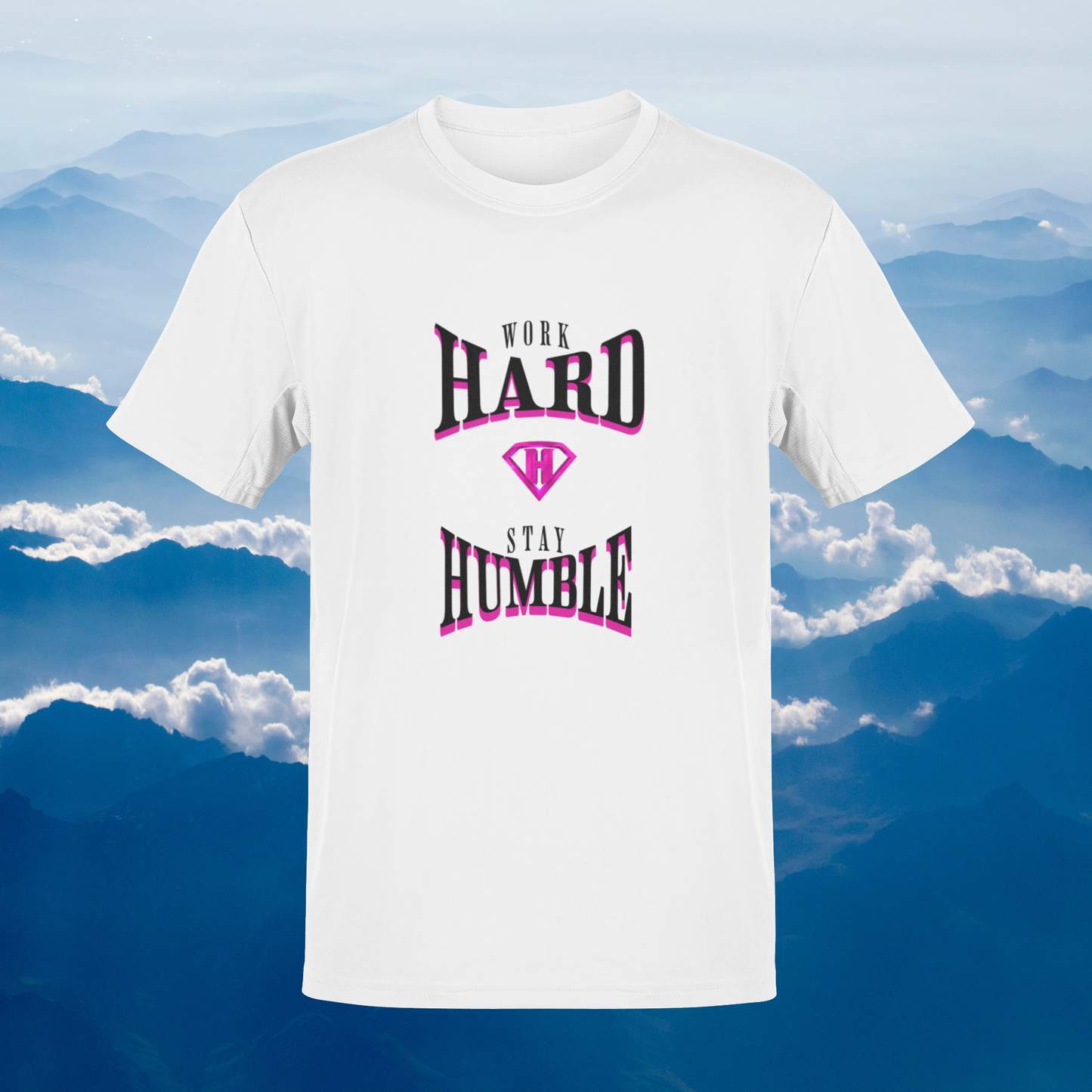 White & Pink "Work Hard and Stay Humble" Inspirational T-Shirt