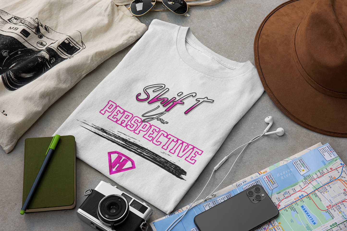 White & Pink "Shift Your Perspective" Inspirational T-Shirts