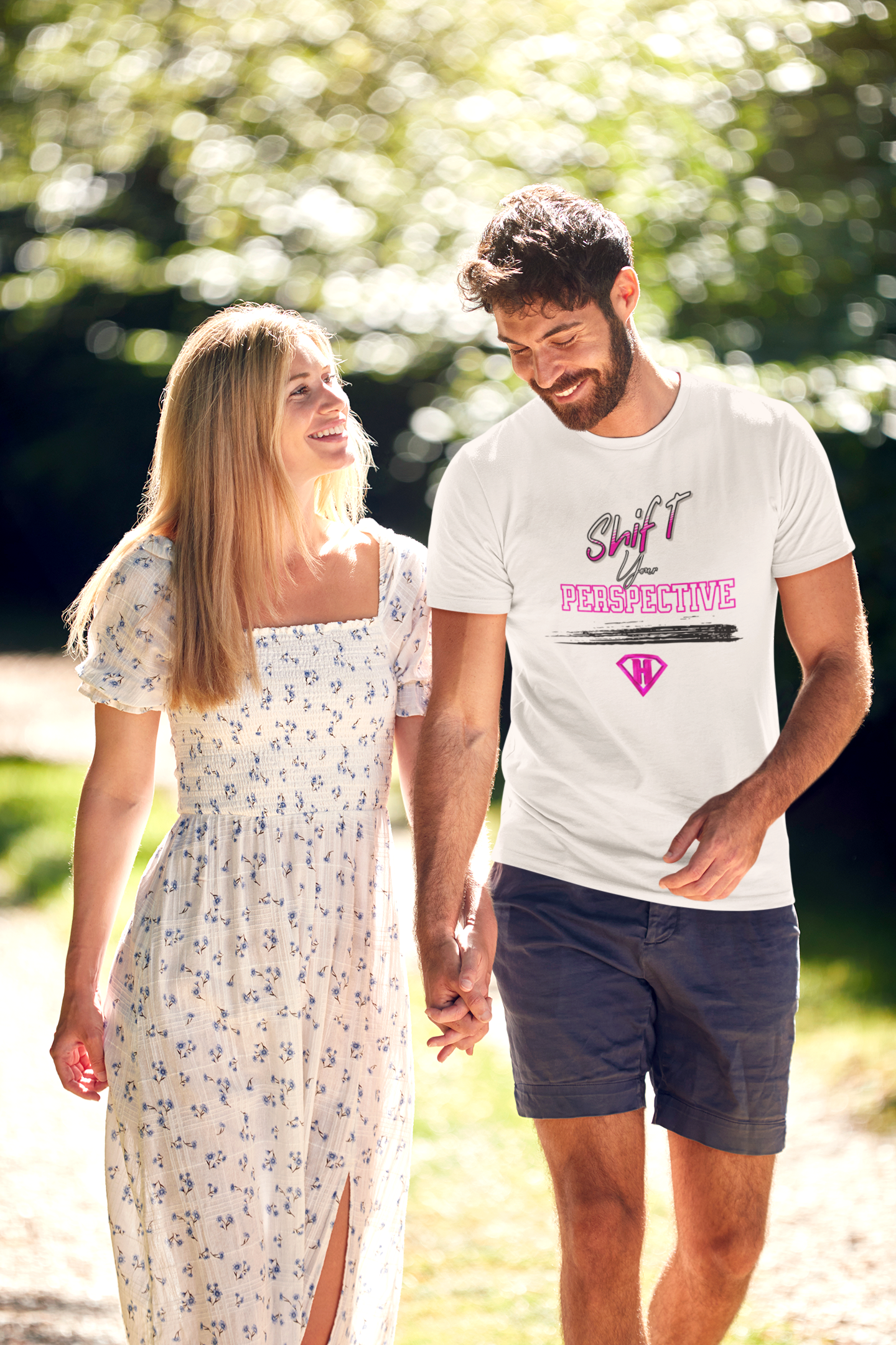 White & Pink "Shift Your Perspective" Inspirational T-Shirts