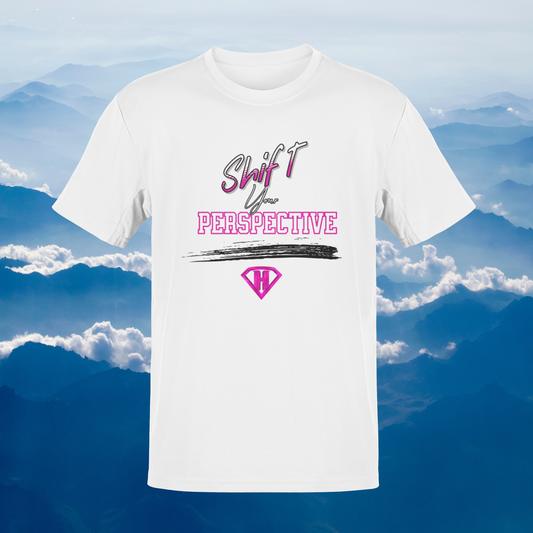 White & Pink "Shift Your Perspective" Inspirational T-Shirts
